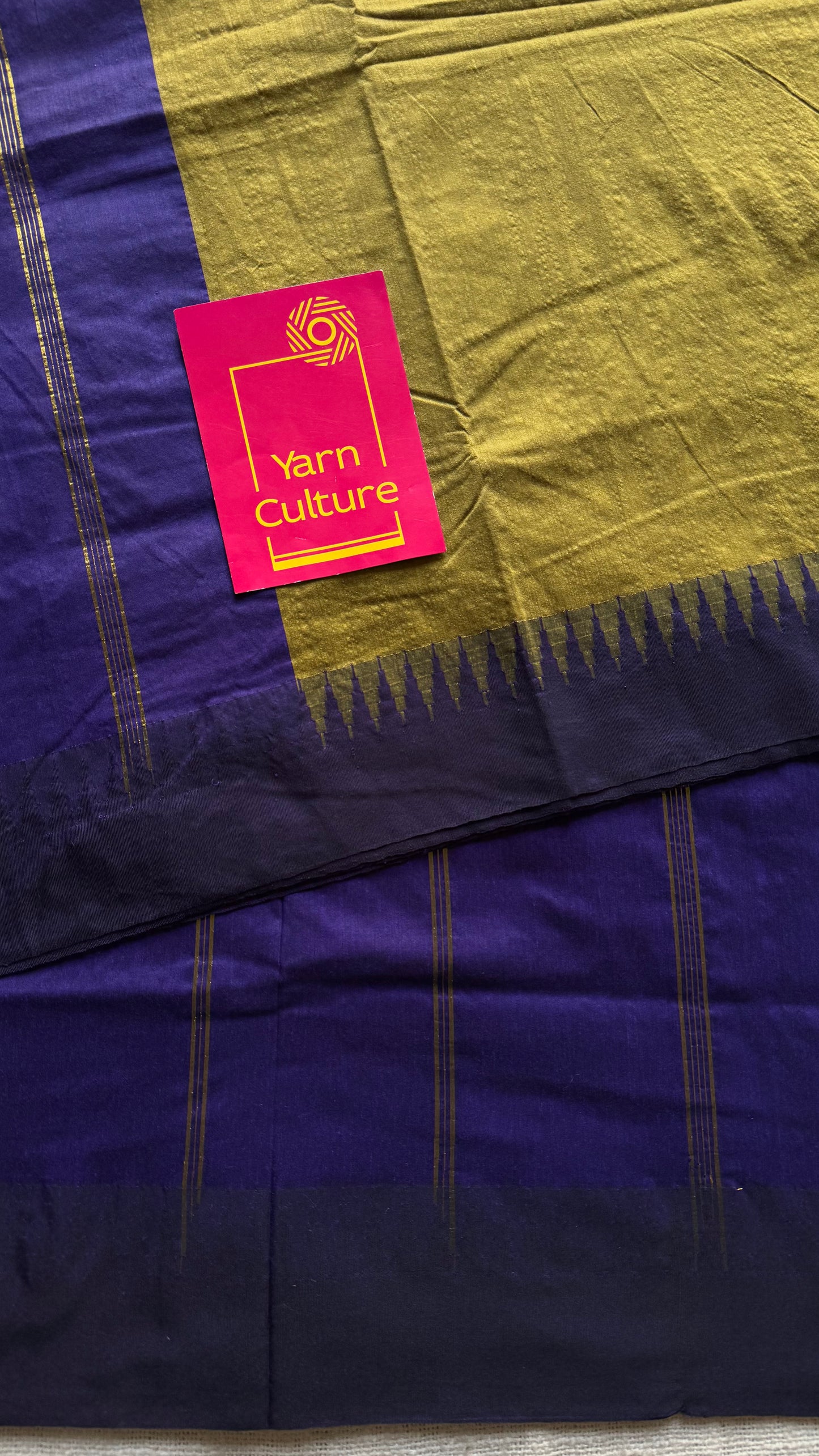 Light green with blue temple border, cotton silk - YCCOTNCSDE97