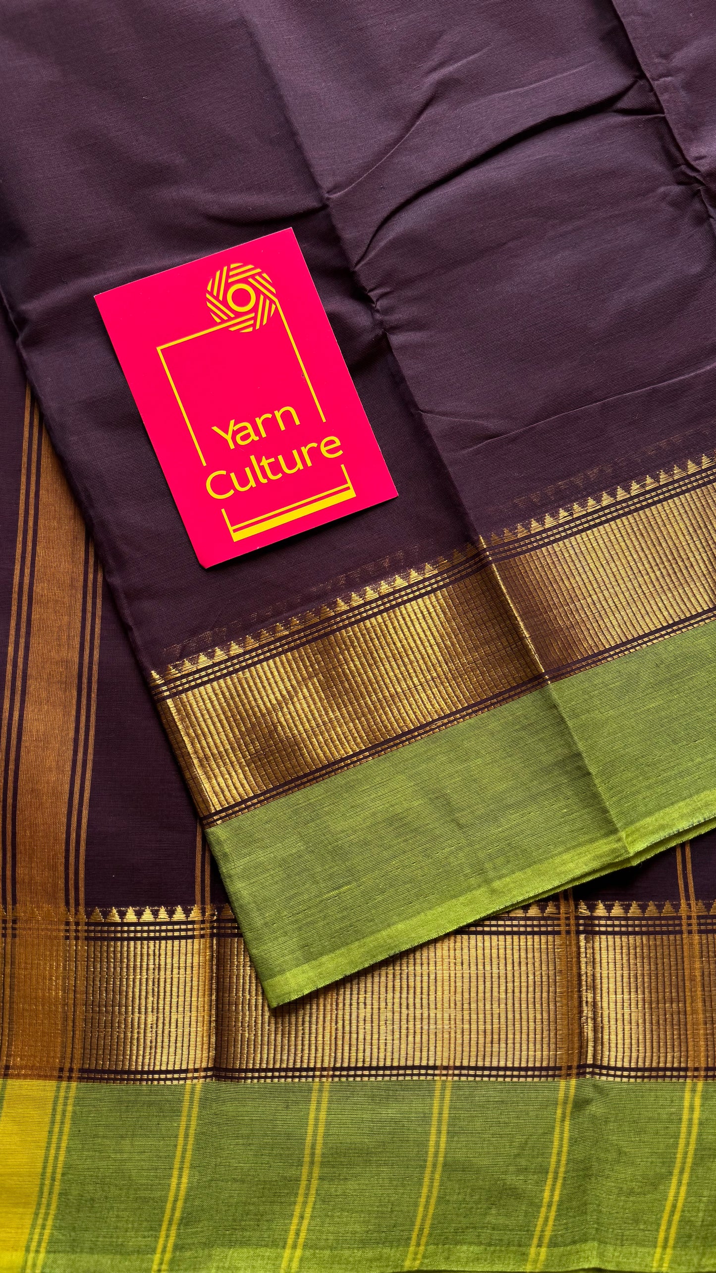 Chettinad cotton saree in brown with green and gold border - YCCOTNJUCC09
