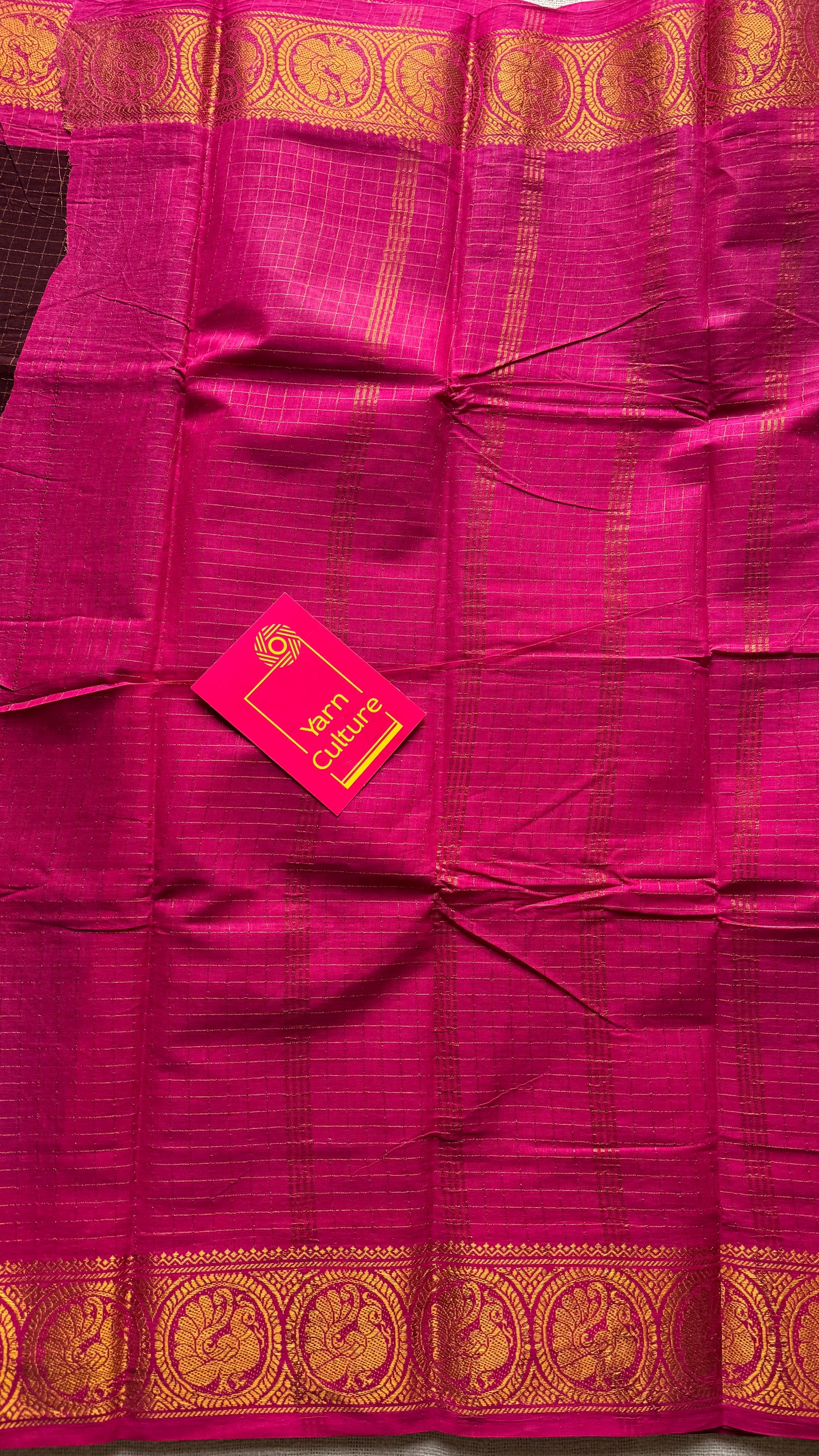 Dark maroon with hot pink checkered sungudi, madurai cotton - YCCOTNSUDE41