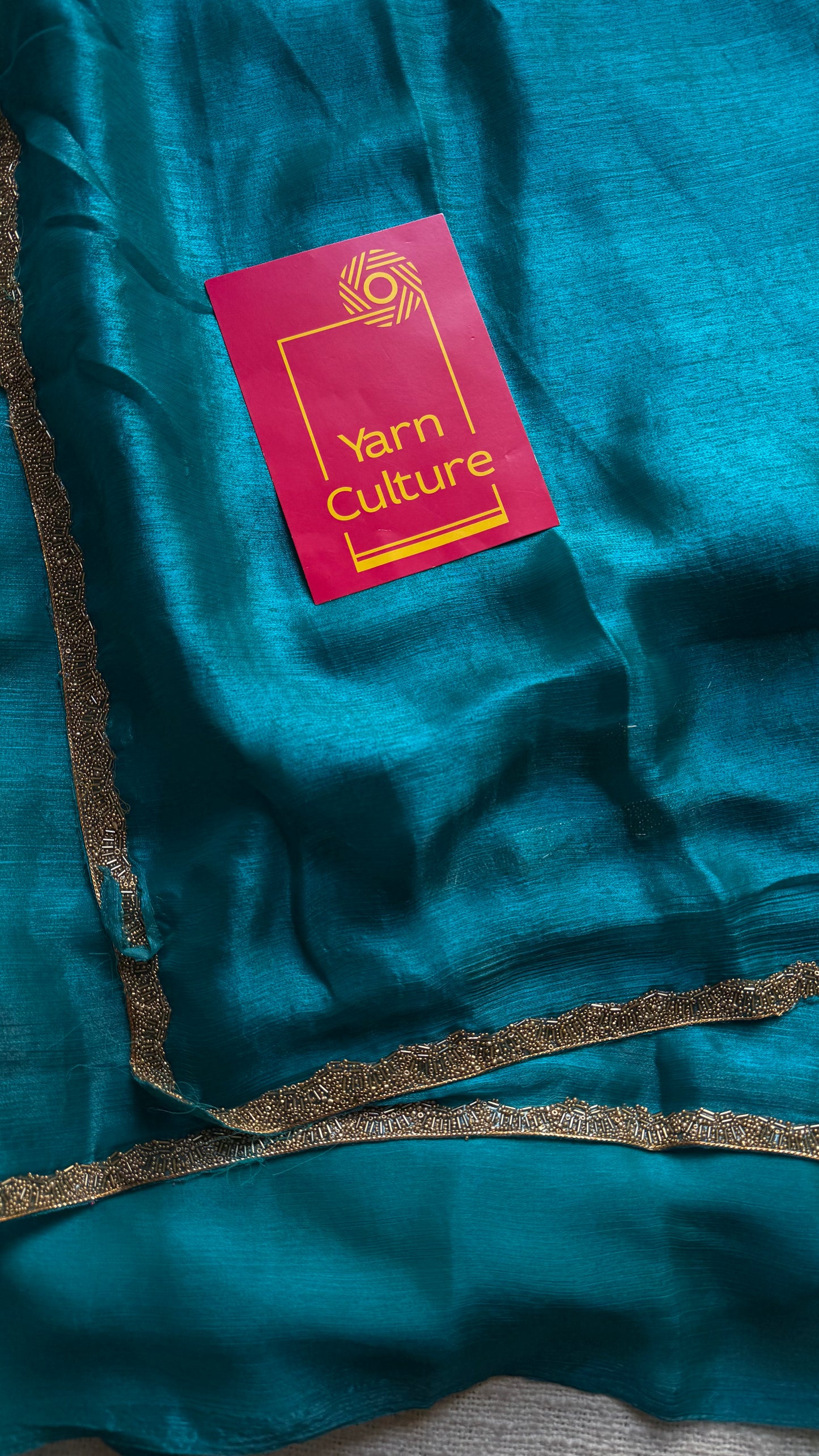 Bluetiful Chaos - bluish green, metallic dual tone space silk, embellished border - YCDOSNO44