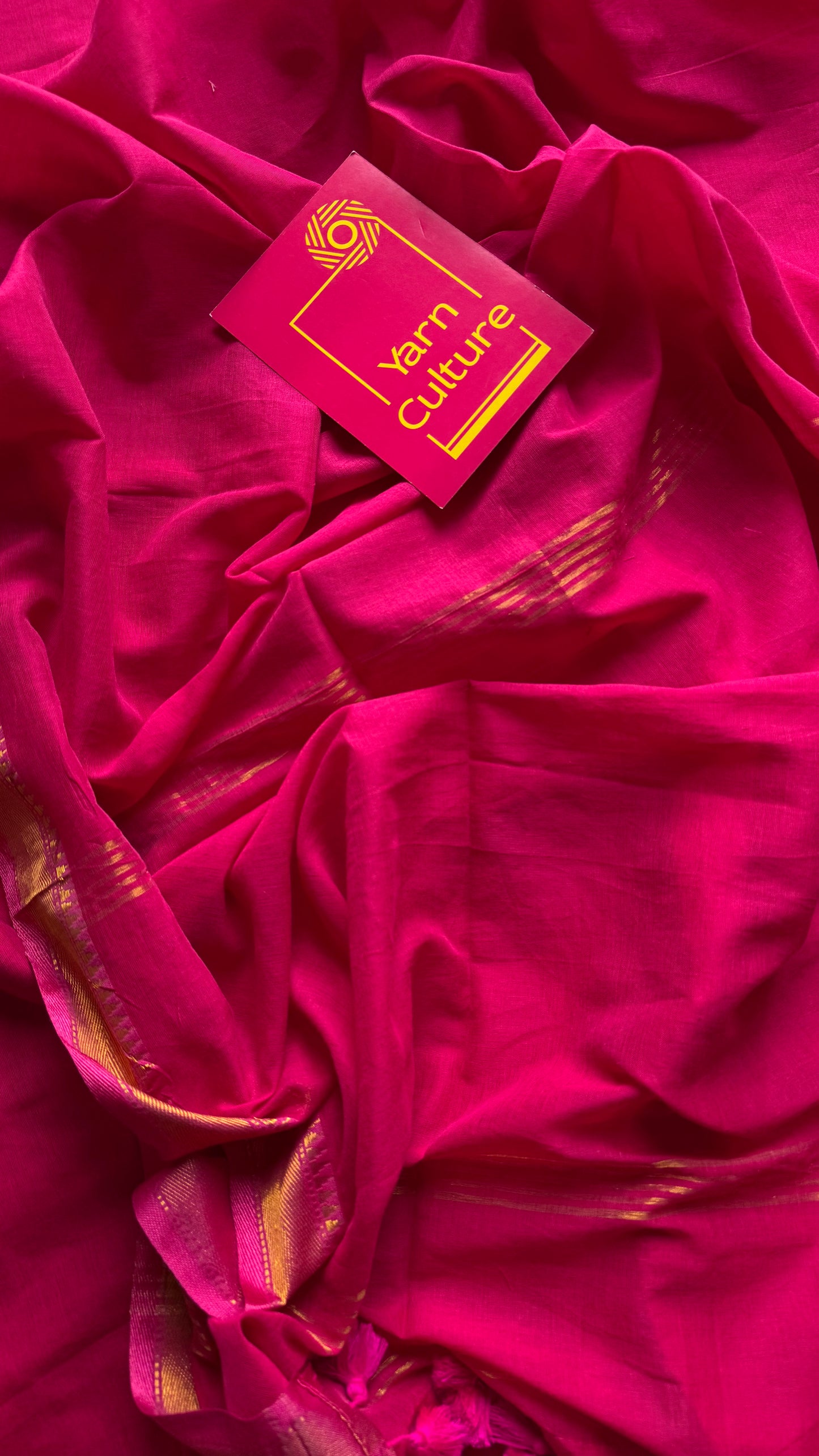 Hot pink soft cotton with maheswari gold zari border - YCBCMCFE217