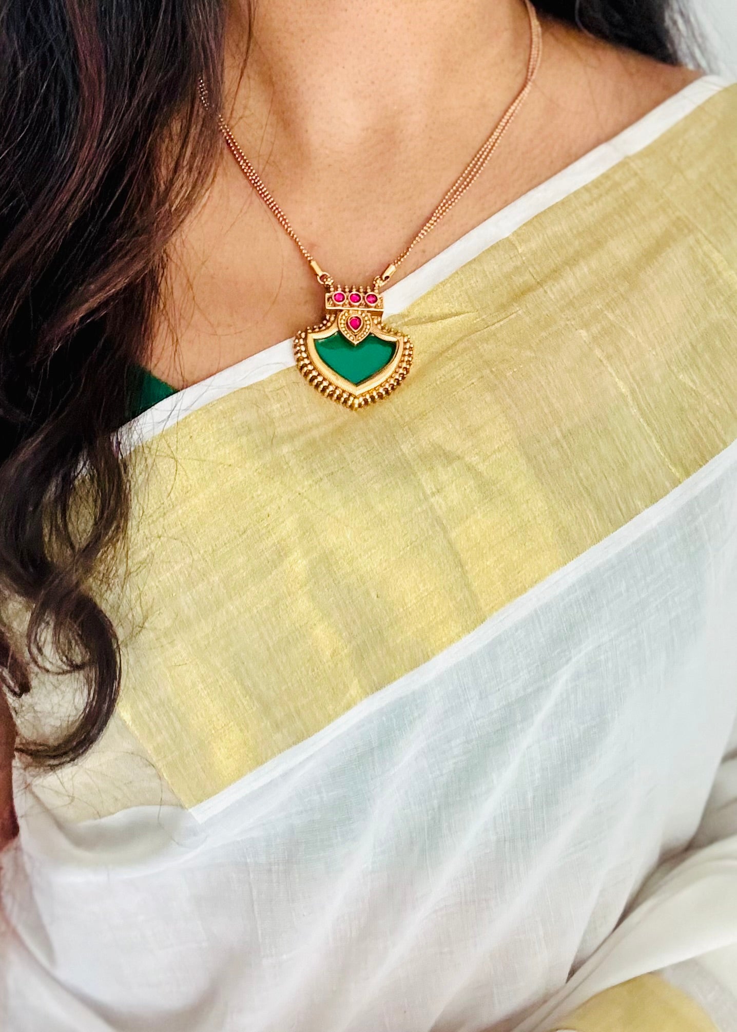 Palakka pendant, matte finished neckpiece, with earrings - YCGPNP797