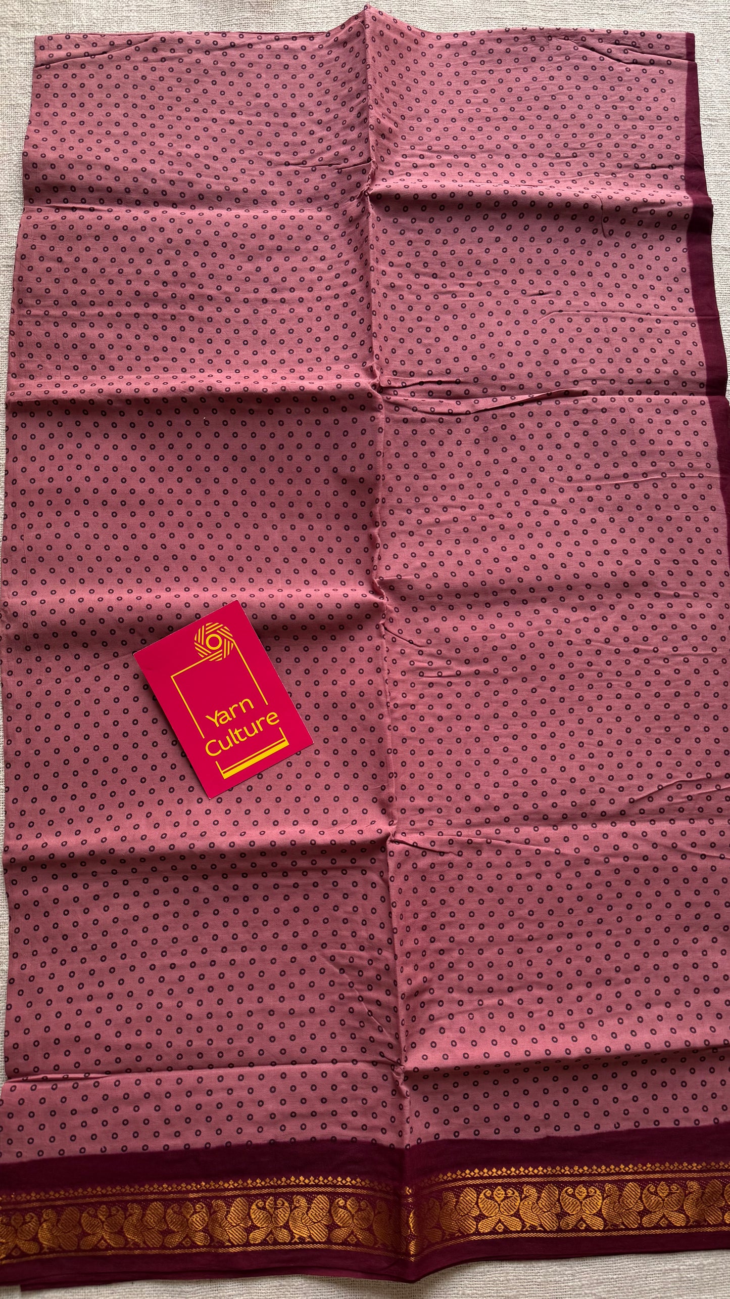 Dusty pink with red, kattuchayam dyed madurai sungudi cotton saree - YCCOTNMSFE04