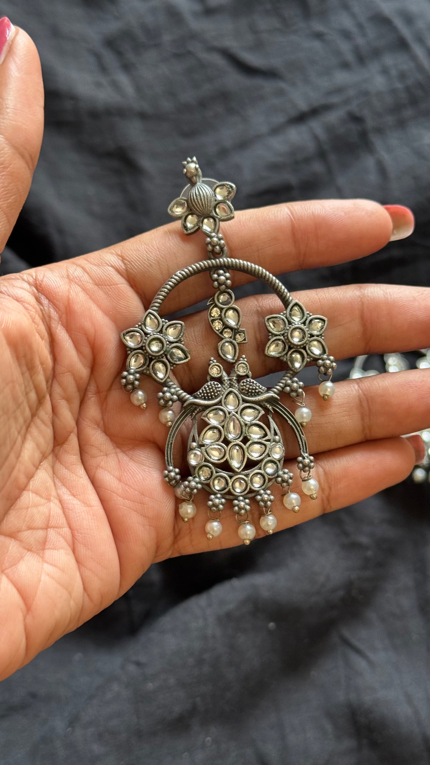 Peacock dangler earring with white stones - YCOSED597