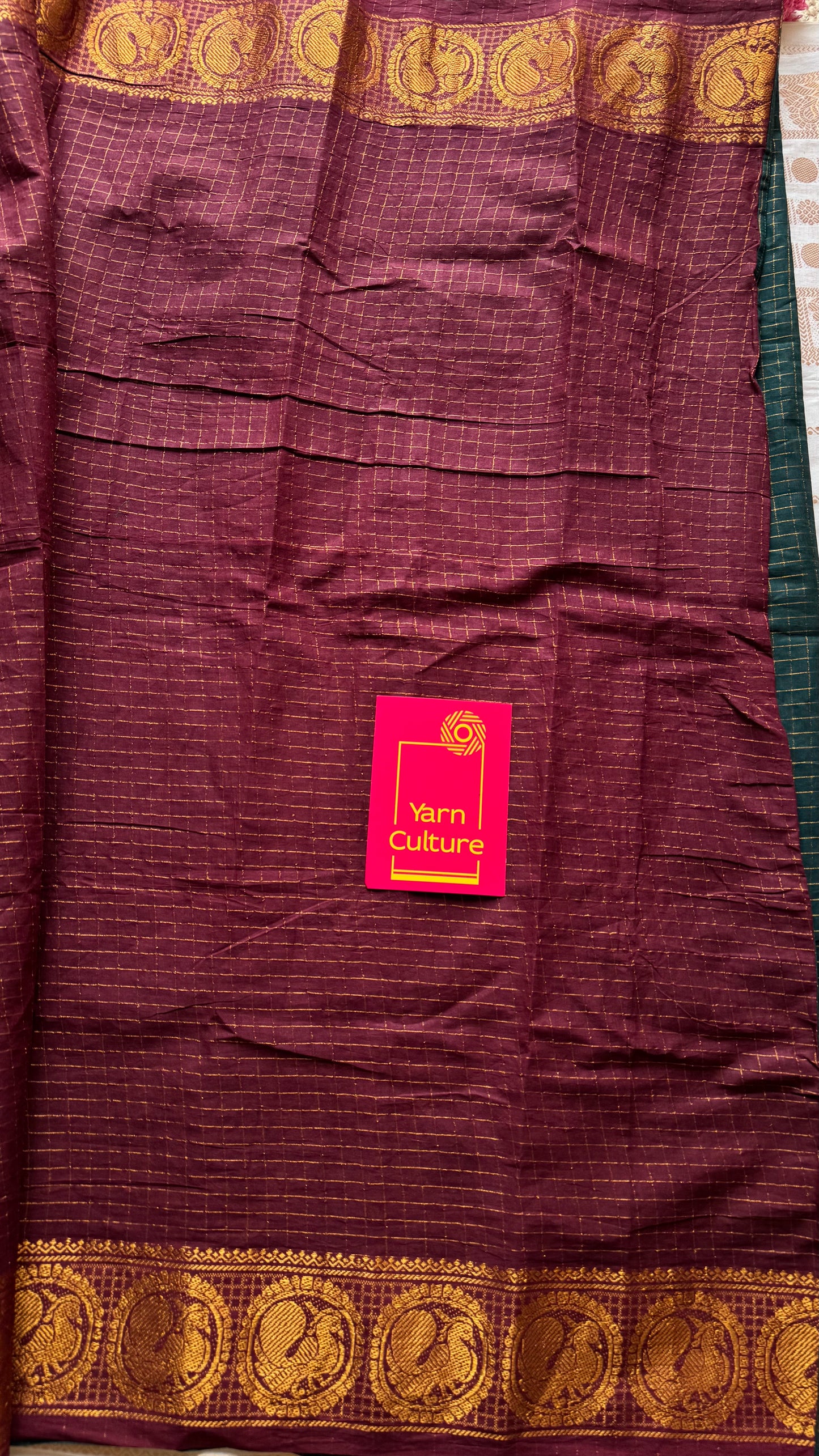 Bottle green and maroon, sungudi cotton half-half saree - YCCOTNIDMA307