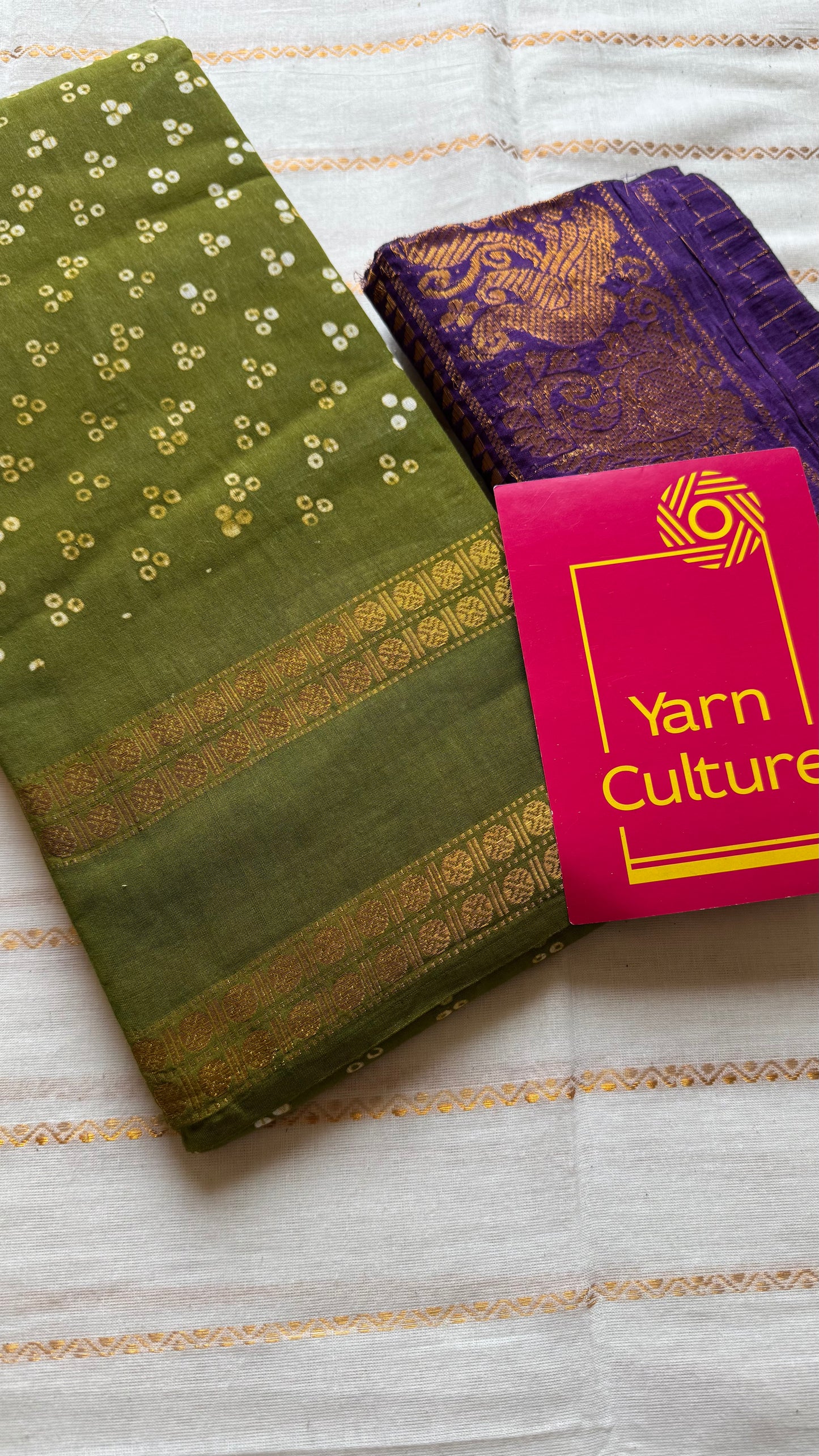 Green, wax dot printed sungudi, kattuchayam dyed madurai cotton - YCCOTNMSAP149