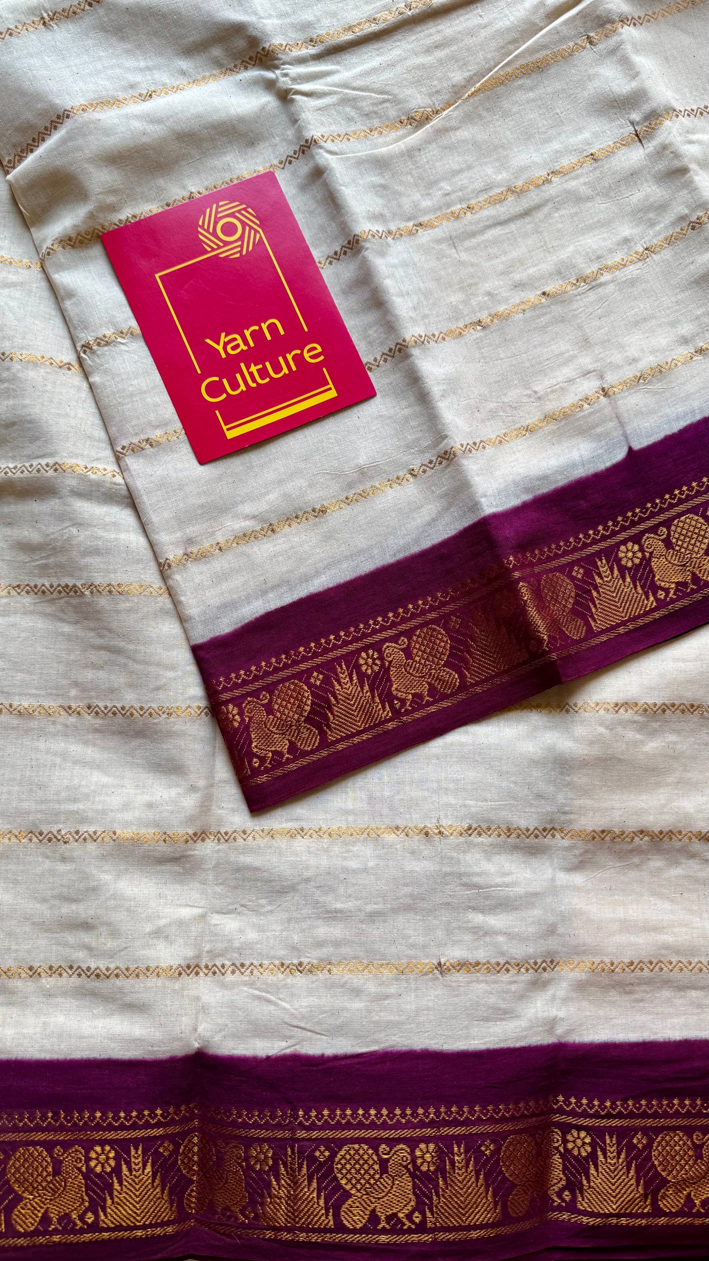 Ivory with maroon contrast velthaari sungudi, kattuchayam dyed madurai cotton - YCIEON103