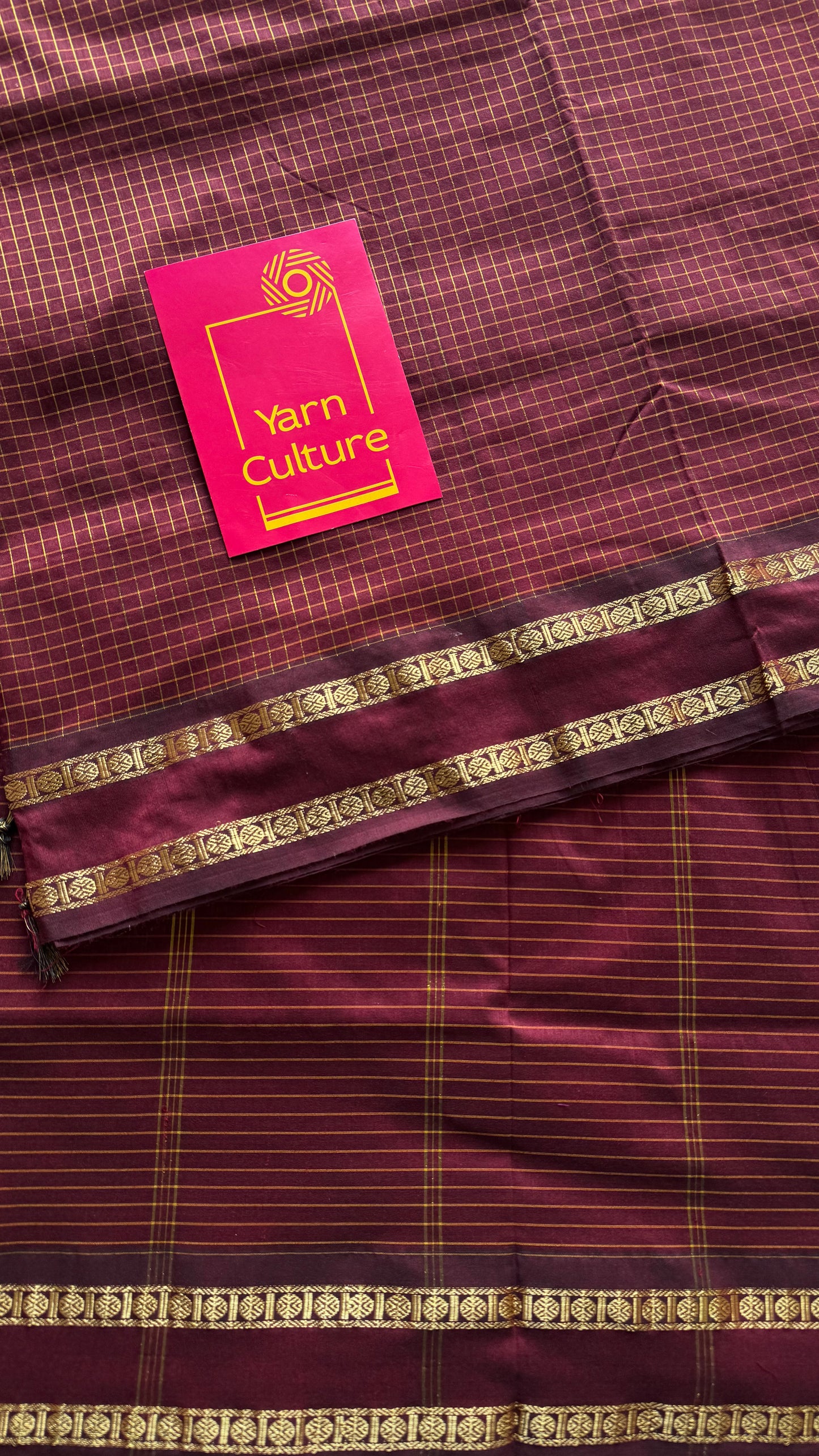 Maroonish brown, zari arani checks, cotton silk - YCCOTNOCAR36a