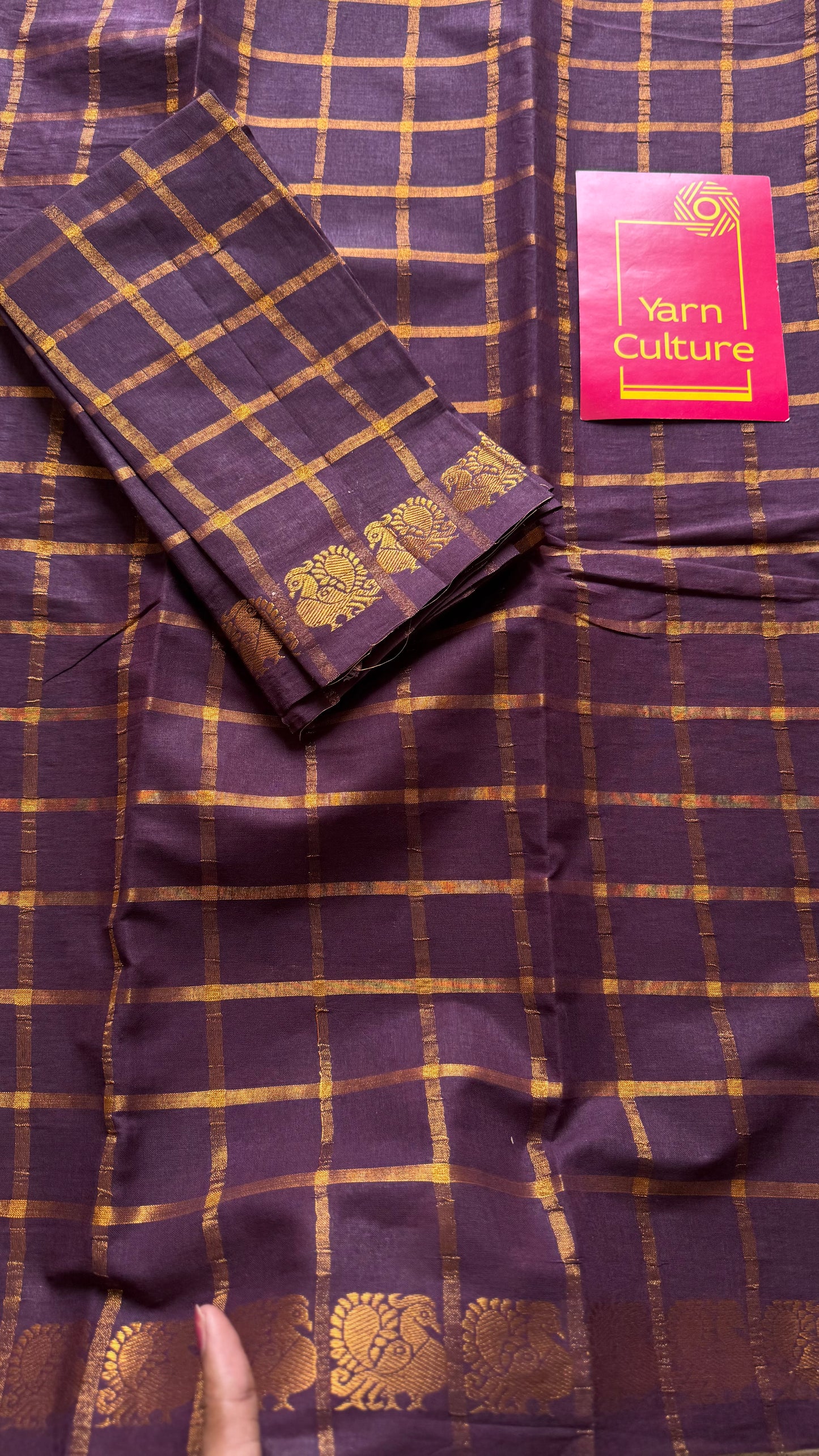 Purple brown pavithra kattam kattuchayam dyed madurai cotton saree - YCCOTNMSAP125