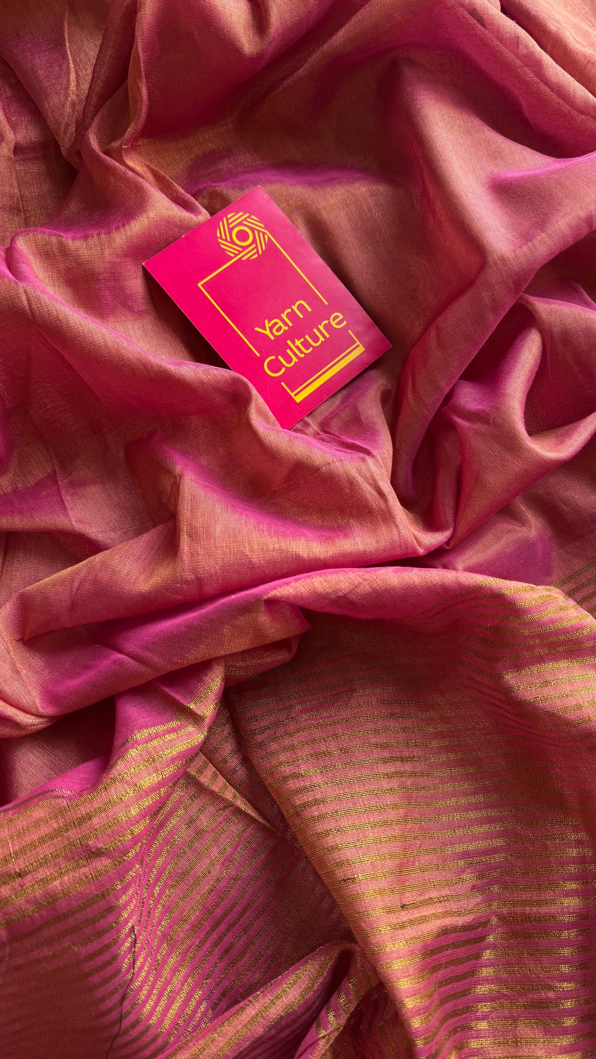 Rani pink with gold, dual tone metallic tissue linen saree - YCBCLTOC55