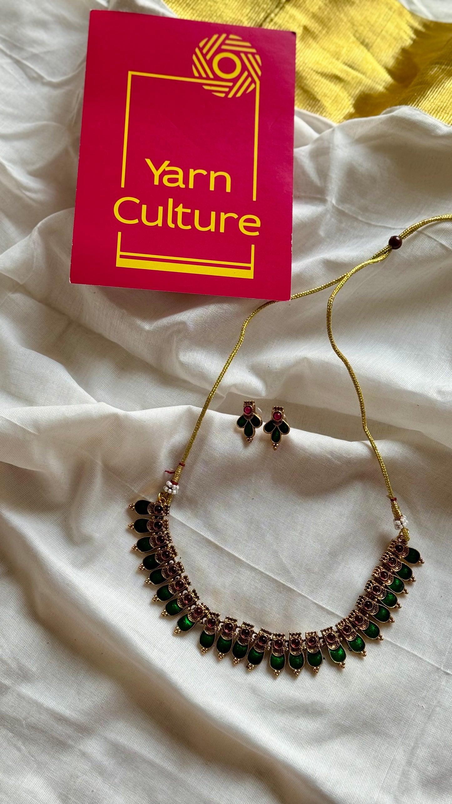 Green nagapadam neckpiece, with earrings - YCGPNP621