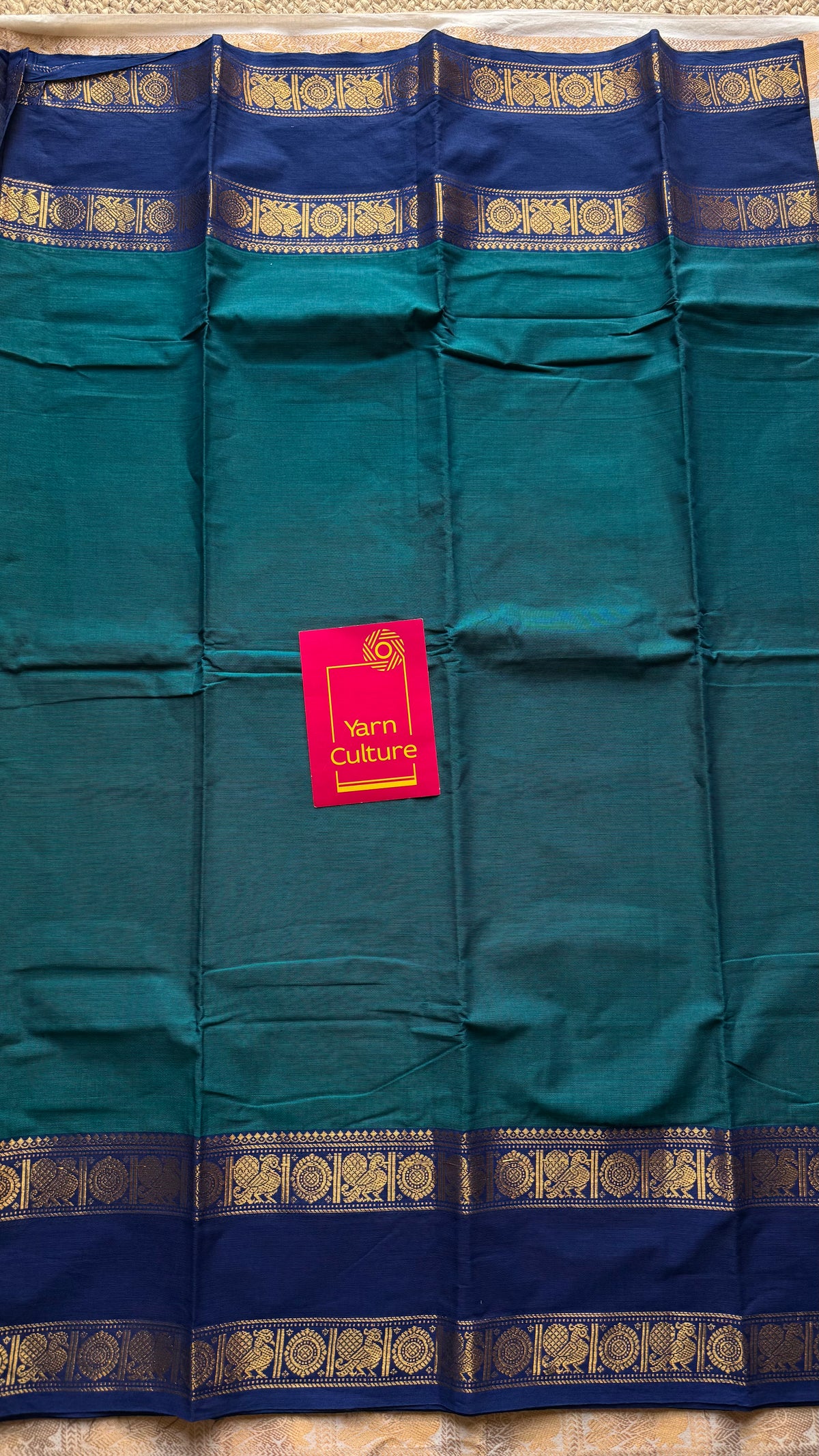Peacock blue with blue rettaipet double zari border, kanchi cotton saree - YCCOTNCCOC112