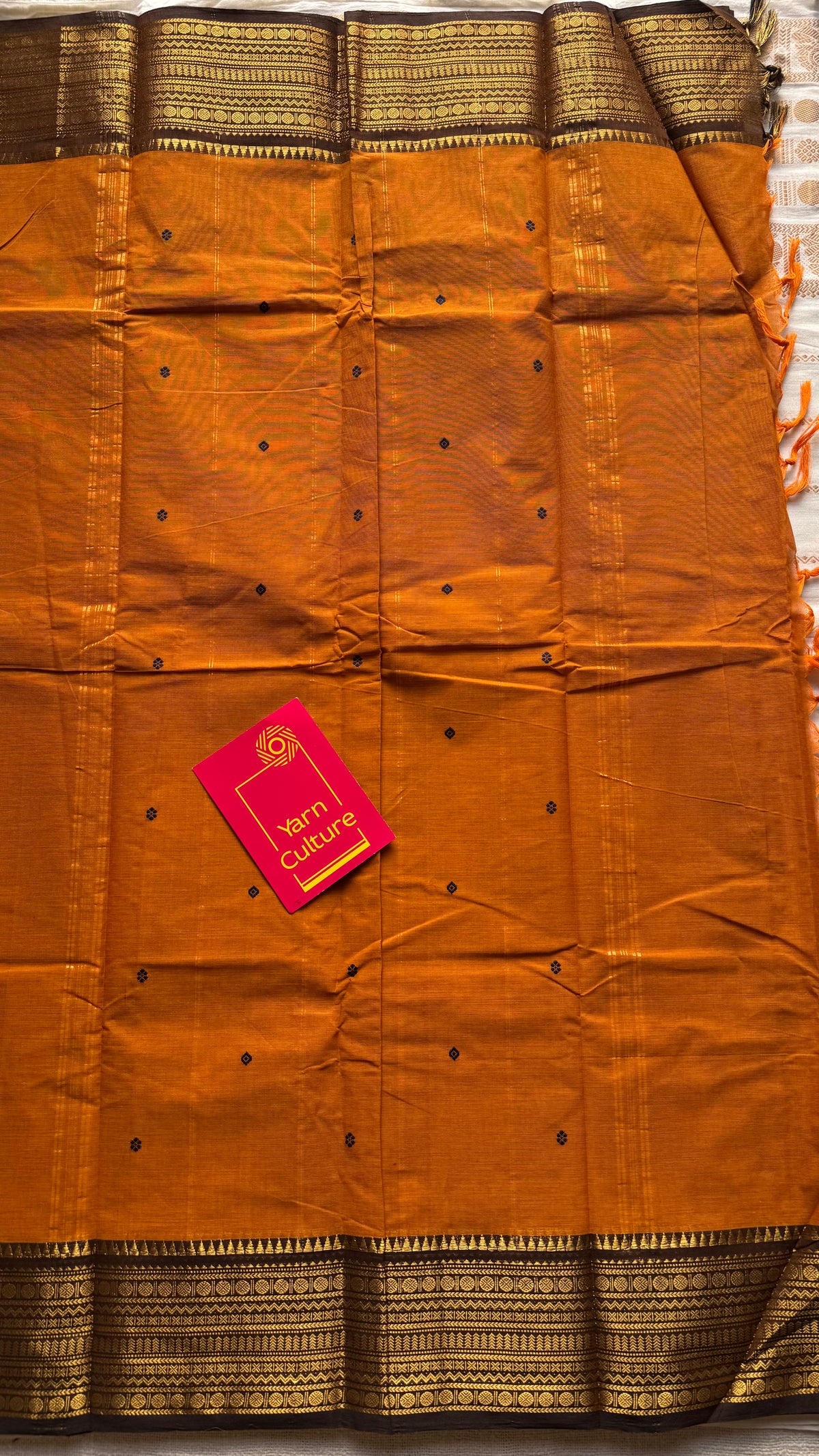 Orange with brown zari border chettinad cotton saree - YCCOTNCKSE16