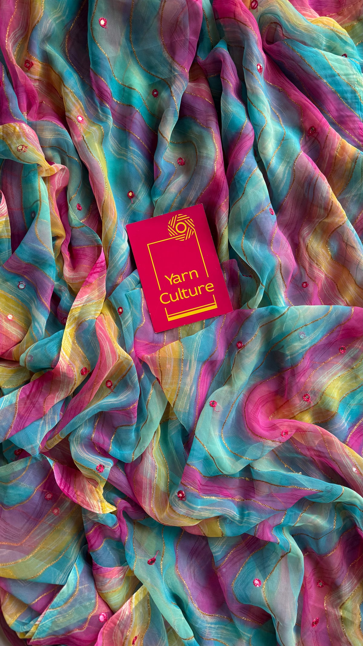 Blue multicoloured leheriya chiffon saree with mirror work  - YCTORLOC94