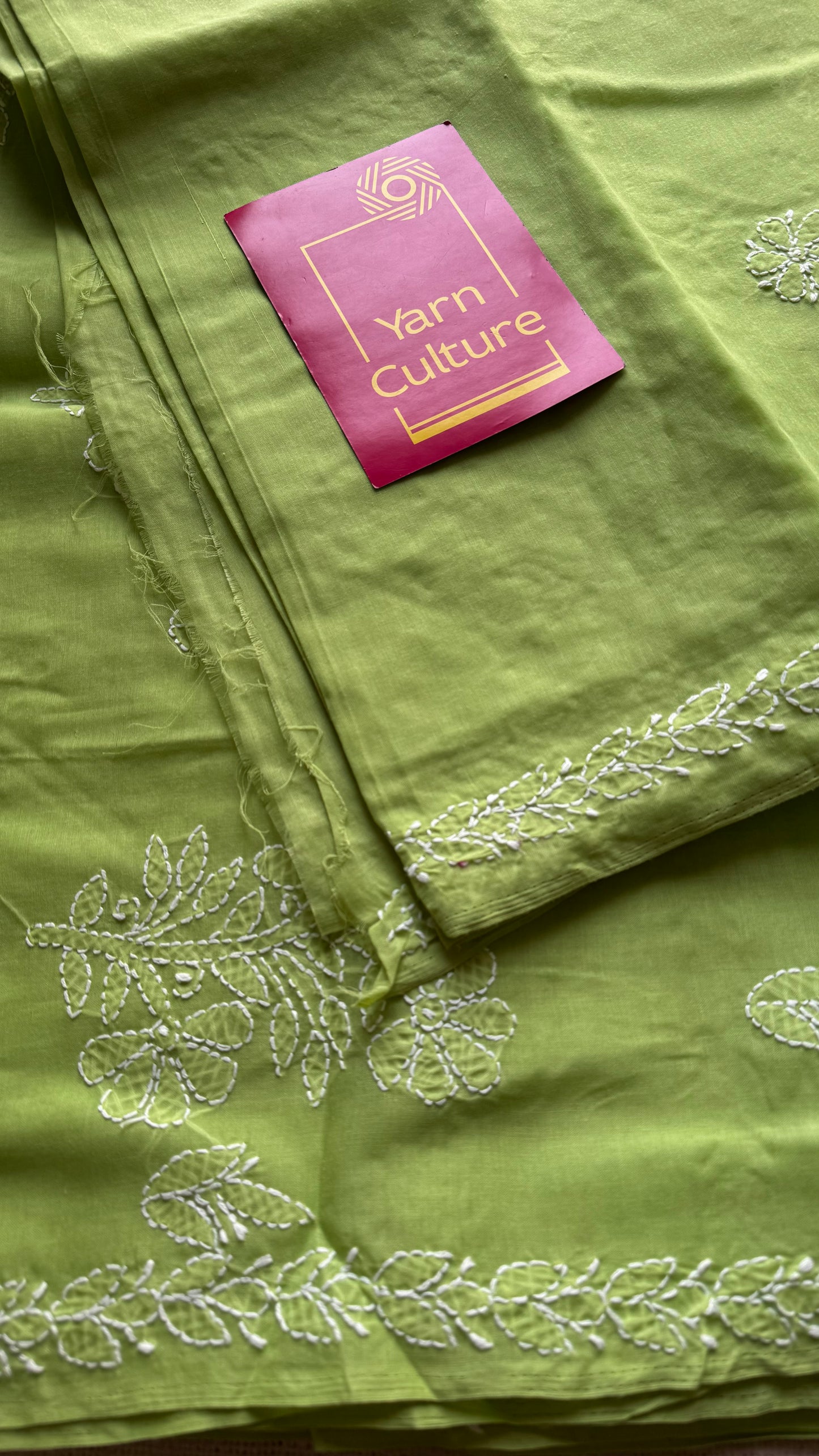 Saanjh - pista green hand-embroidered chikankari cotton saree - YCLCKFE415