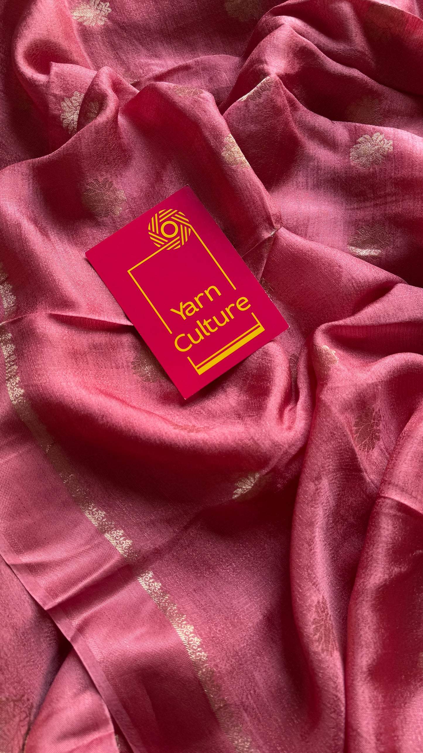 Onion pink in viscose soft silk with satin border, jacquard zari motifs - YCDOSFE199