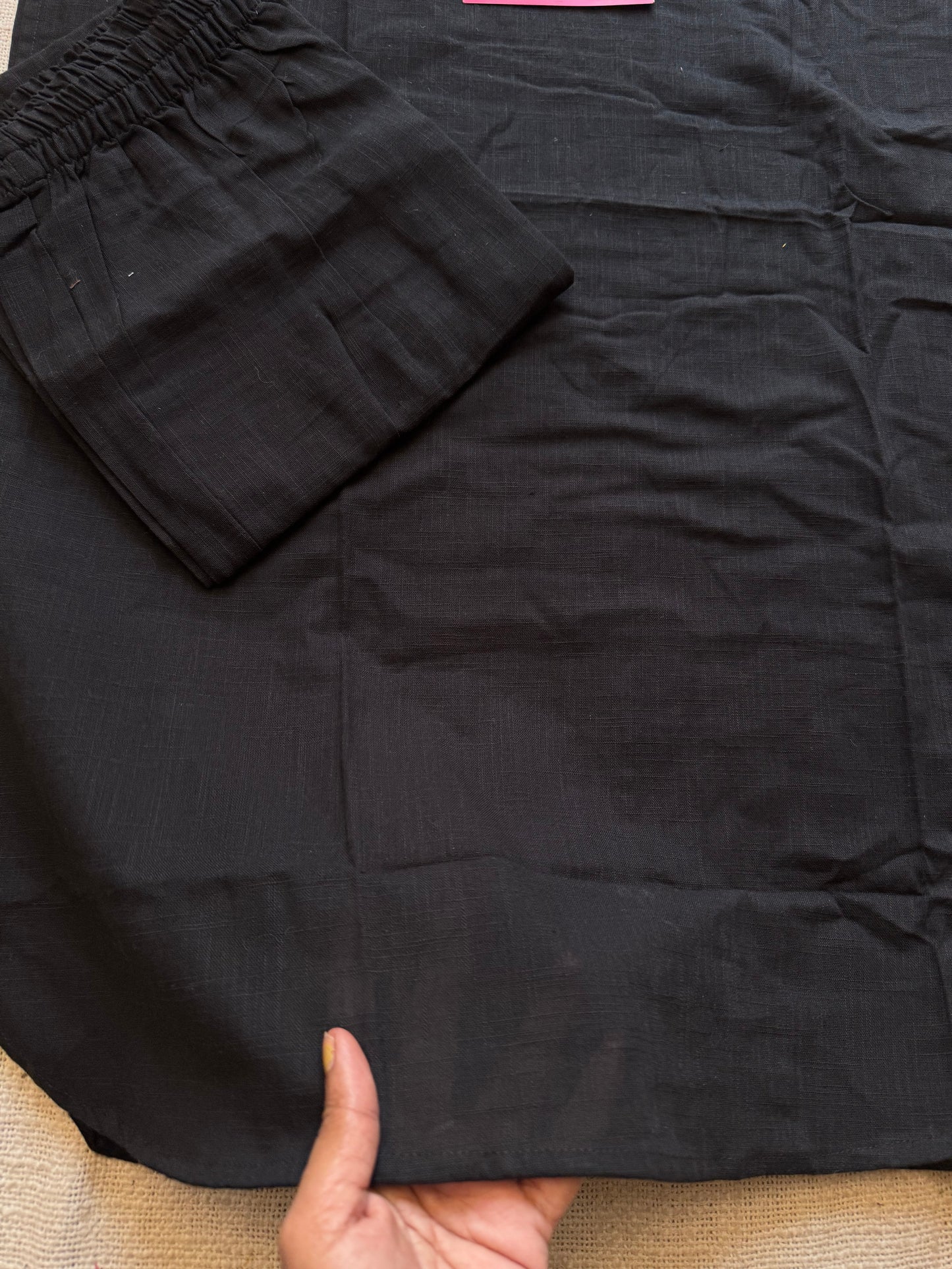 Black cotton round-neck stitched kurta co-ord set, three-fourth sleeves - YCSEBPSFE250
