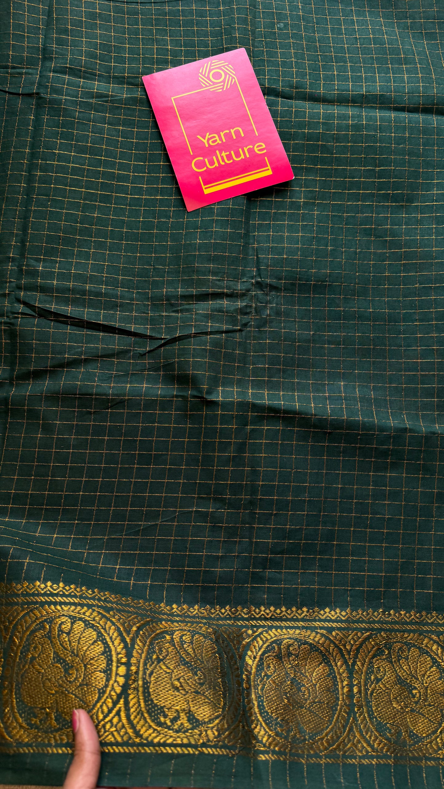 Dark green zari checkered sungudi, kattuchayam dyed madurai cotton - YCCOTNMSAP114
