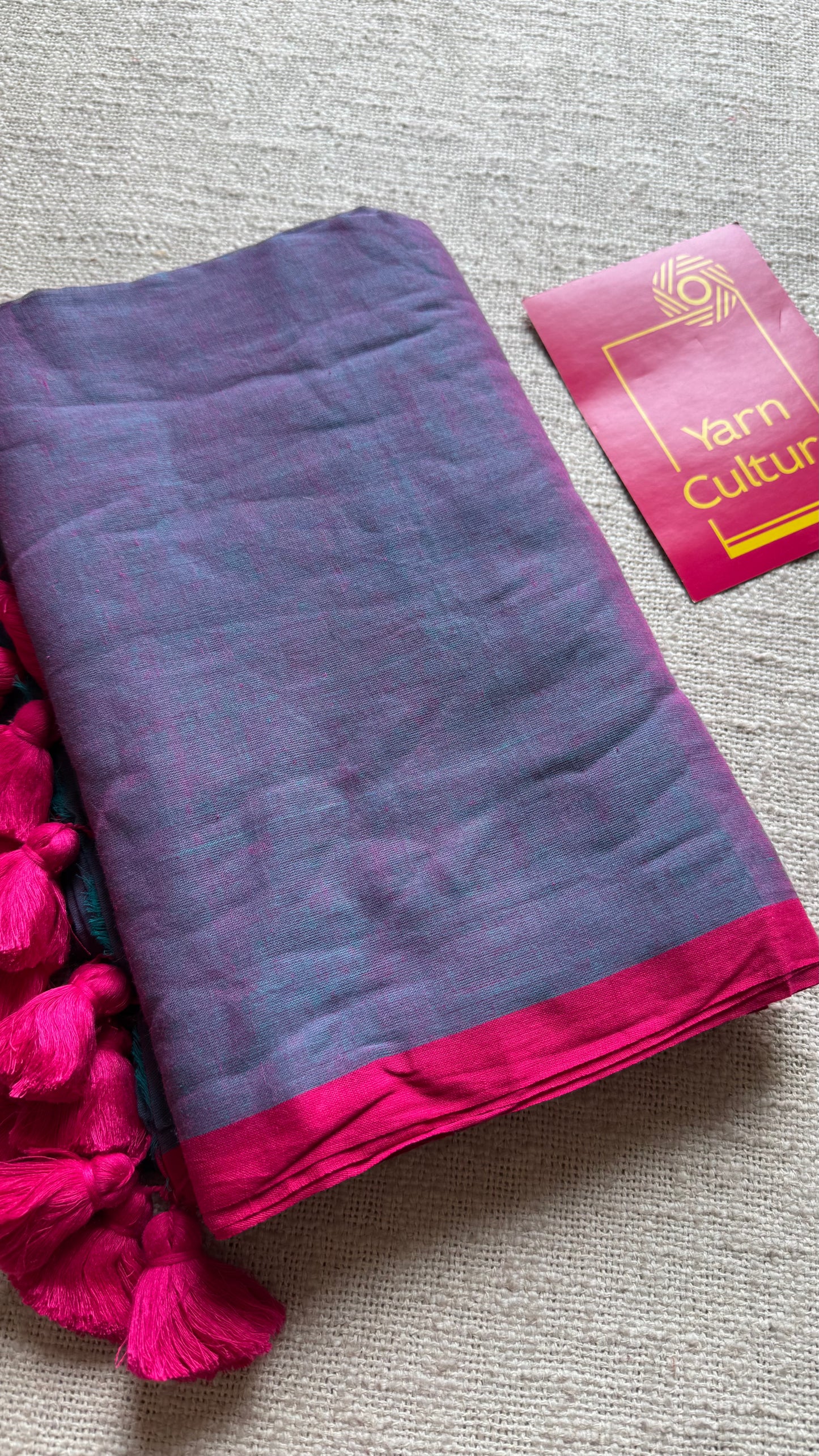 Dark lilac dual tone with pink and dark pink border mul cotton saree - YCBCMCFE227