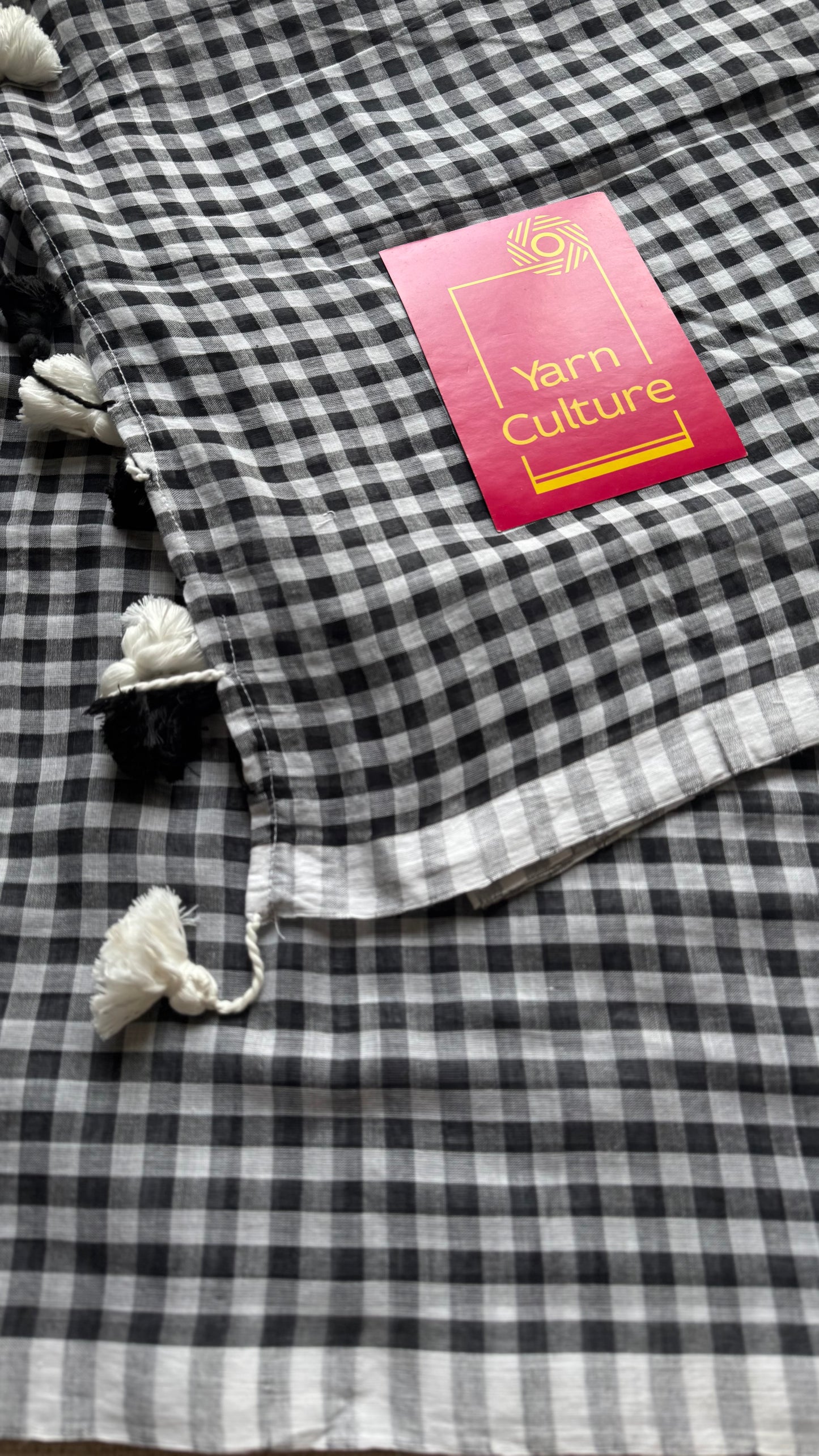 Black and white checkered mul cotton saree  - YCBCMCCMA29