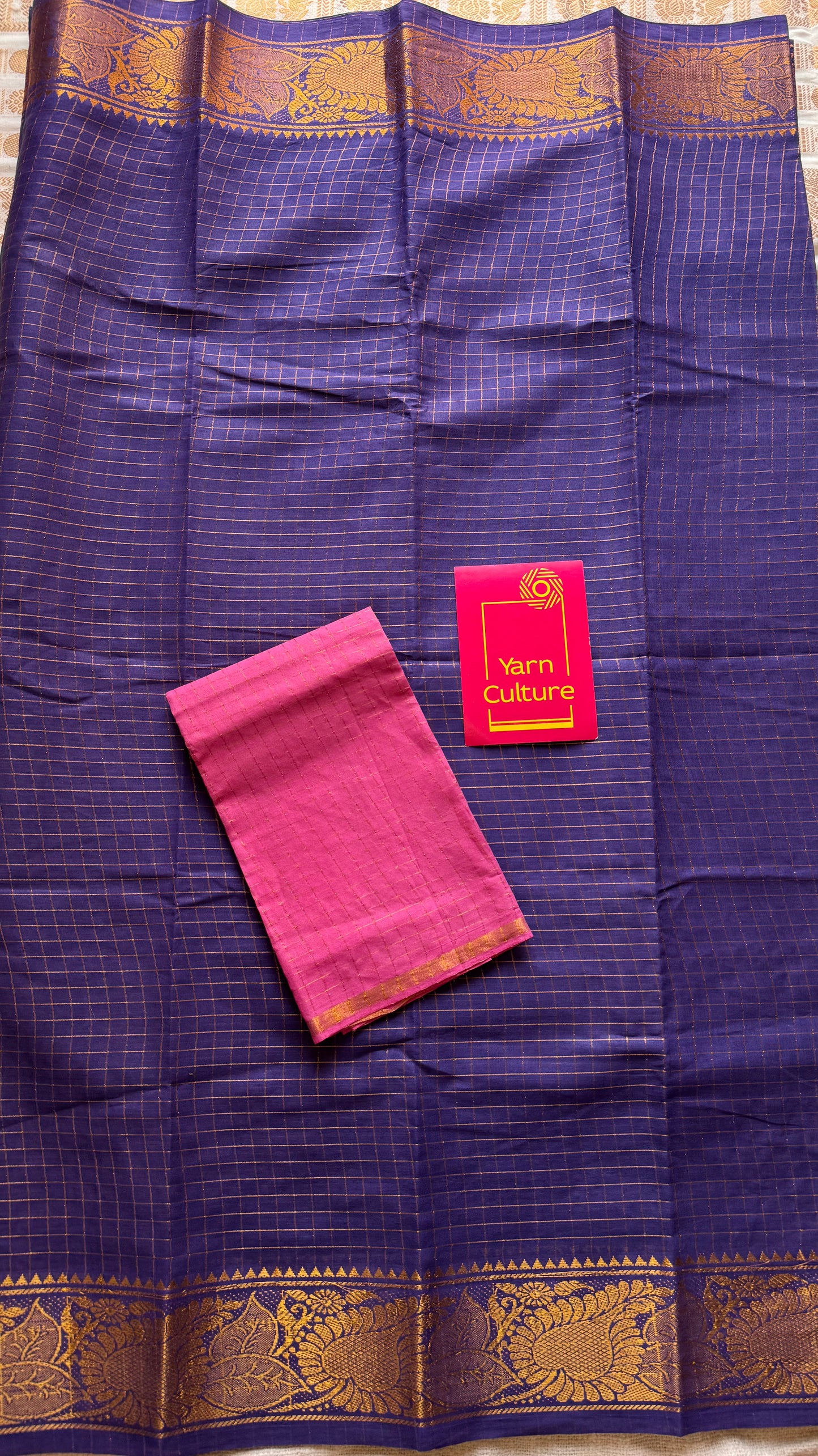 Purple zari checkered sungudi, kattuchayam dyed madurai cotton - YCCOTNMSAP118