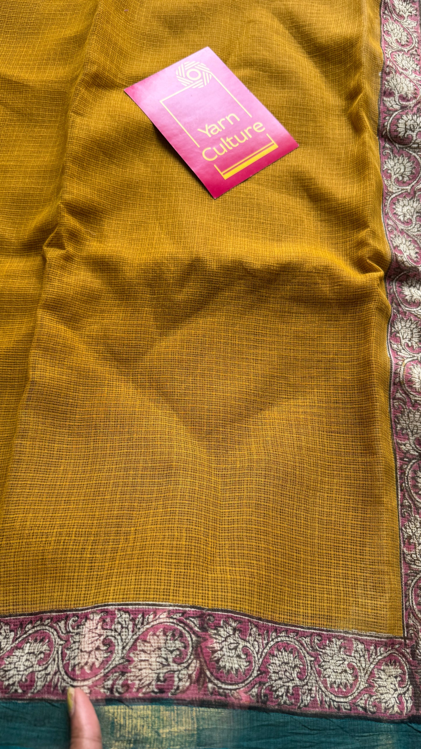 Haldi Pop - Mustard yellow kota doria saree, with gold zari border - YCTORKDAP07