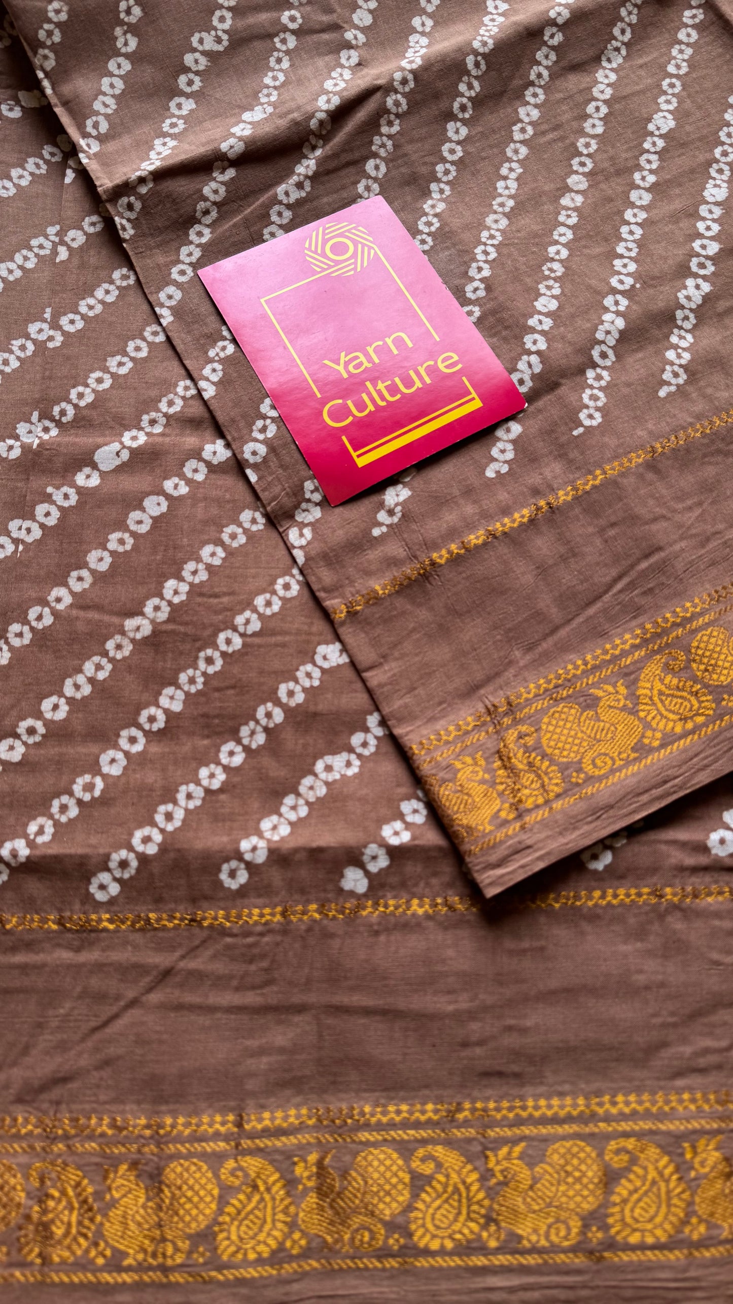 Earthy brown, wax dot printed sungudi, kattuchayam dyed madurai cotton - YCCOTNMSAP158