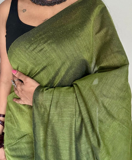 Olive green soft cotton saree  - YCBCKCAP18