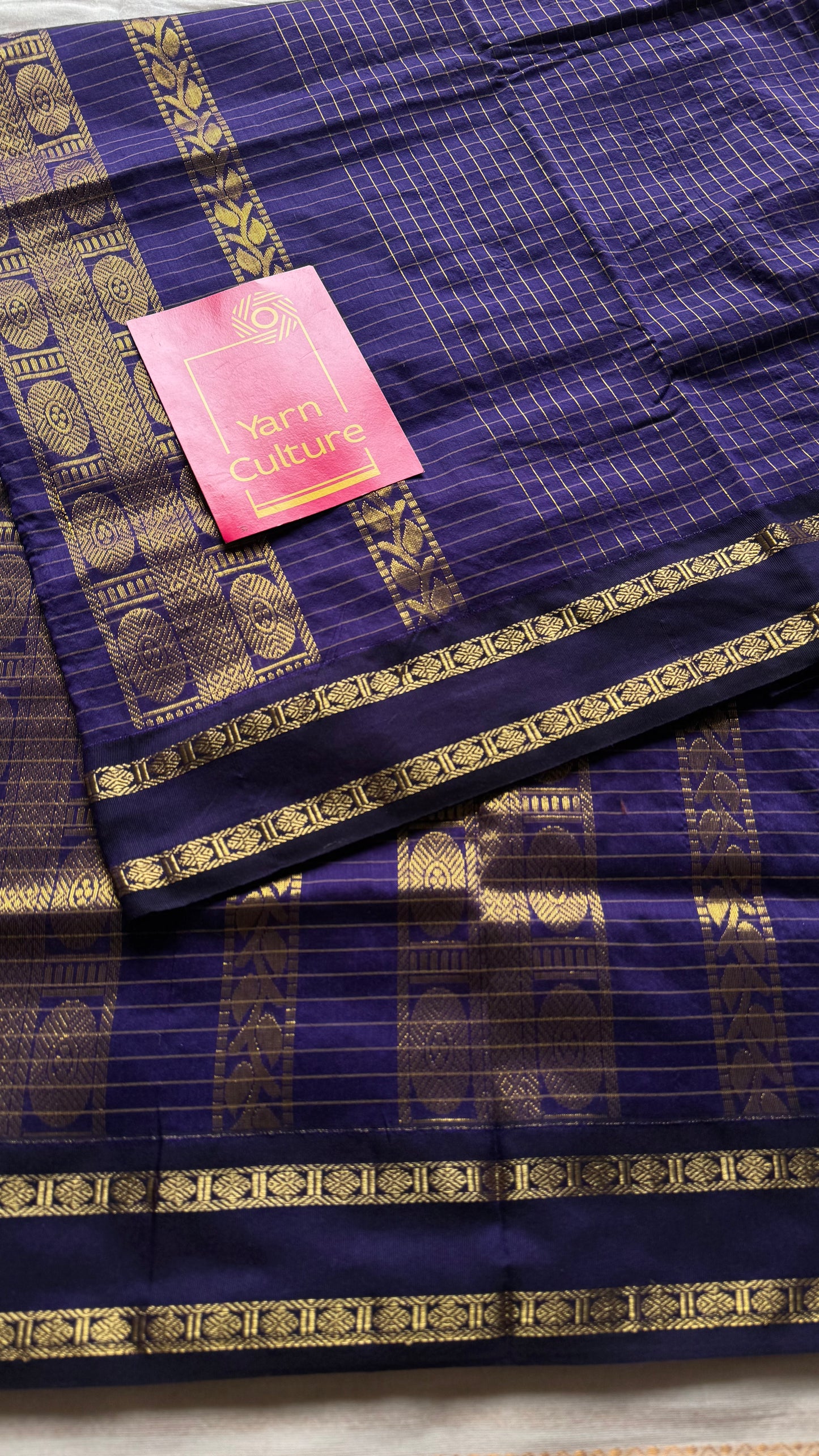 Purple, arani zari checks saree, cotton silk - YCCOTNAUG13