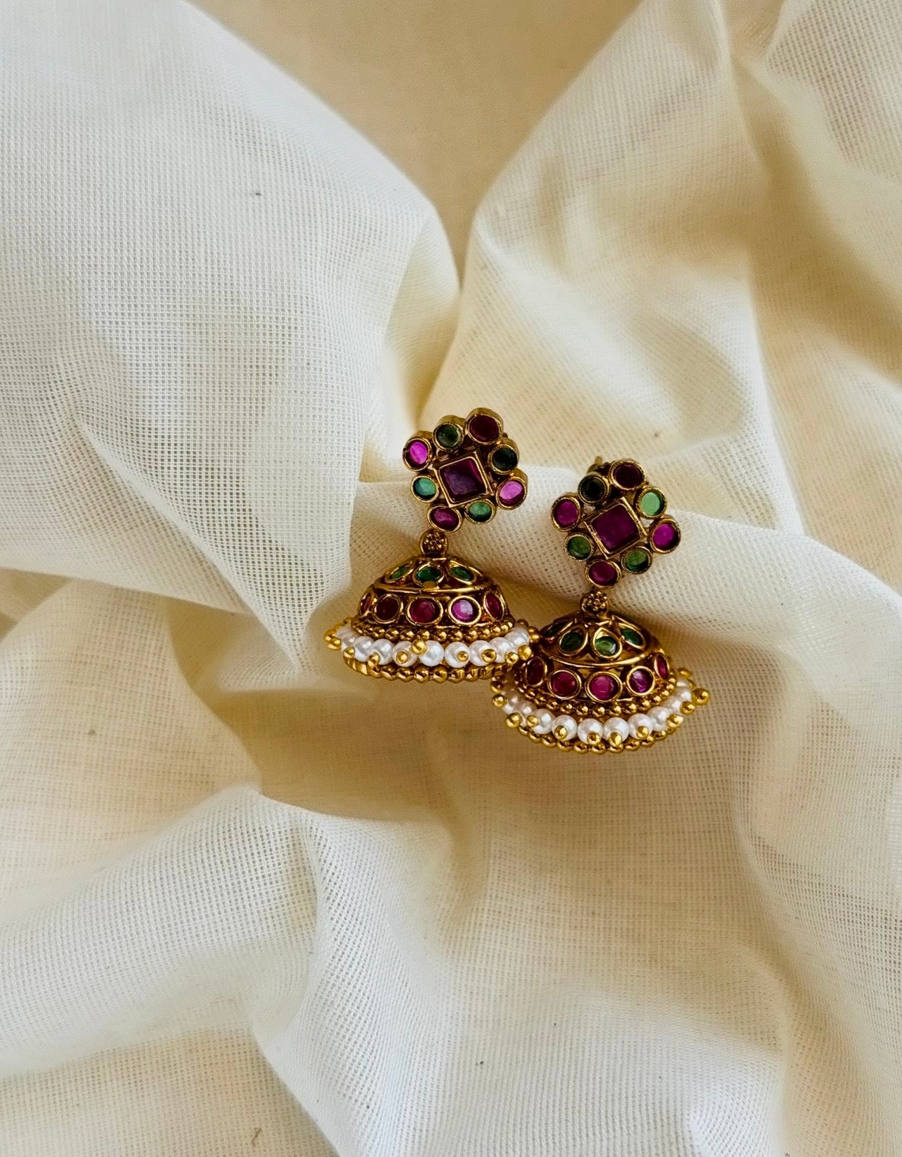 Ruby green pearl small jhumka - YCGPER829