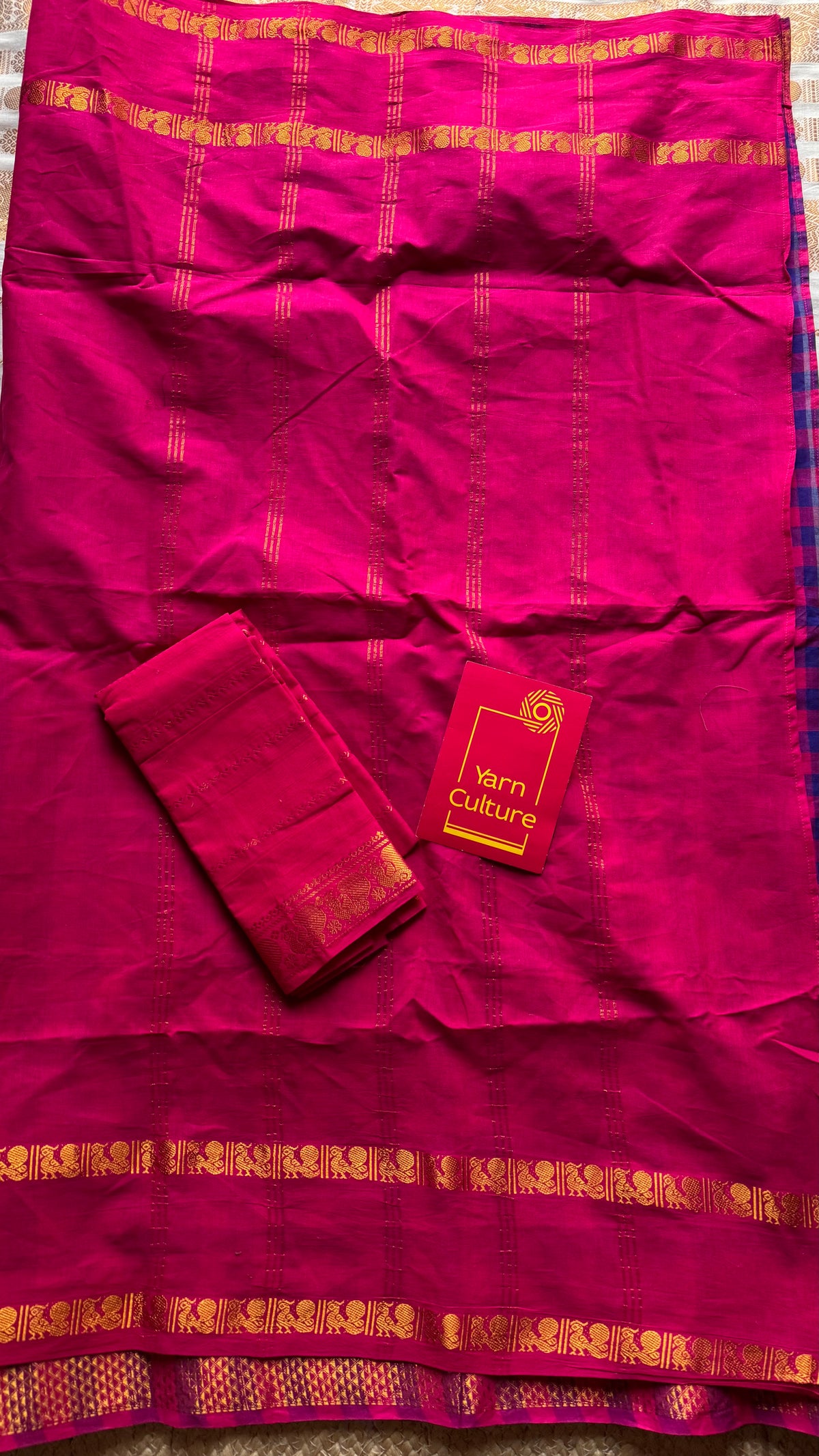 Hot pink with multicoloured checks, sungudi and chettinad cotton half and half saree - YCCOTNIDOC147