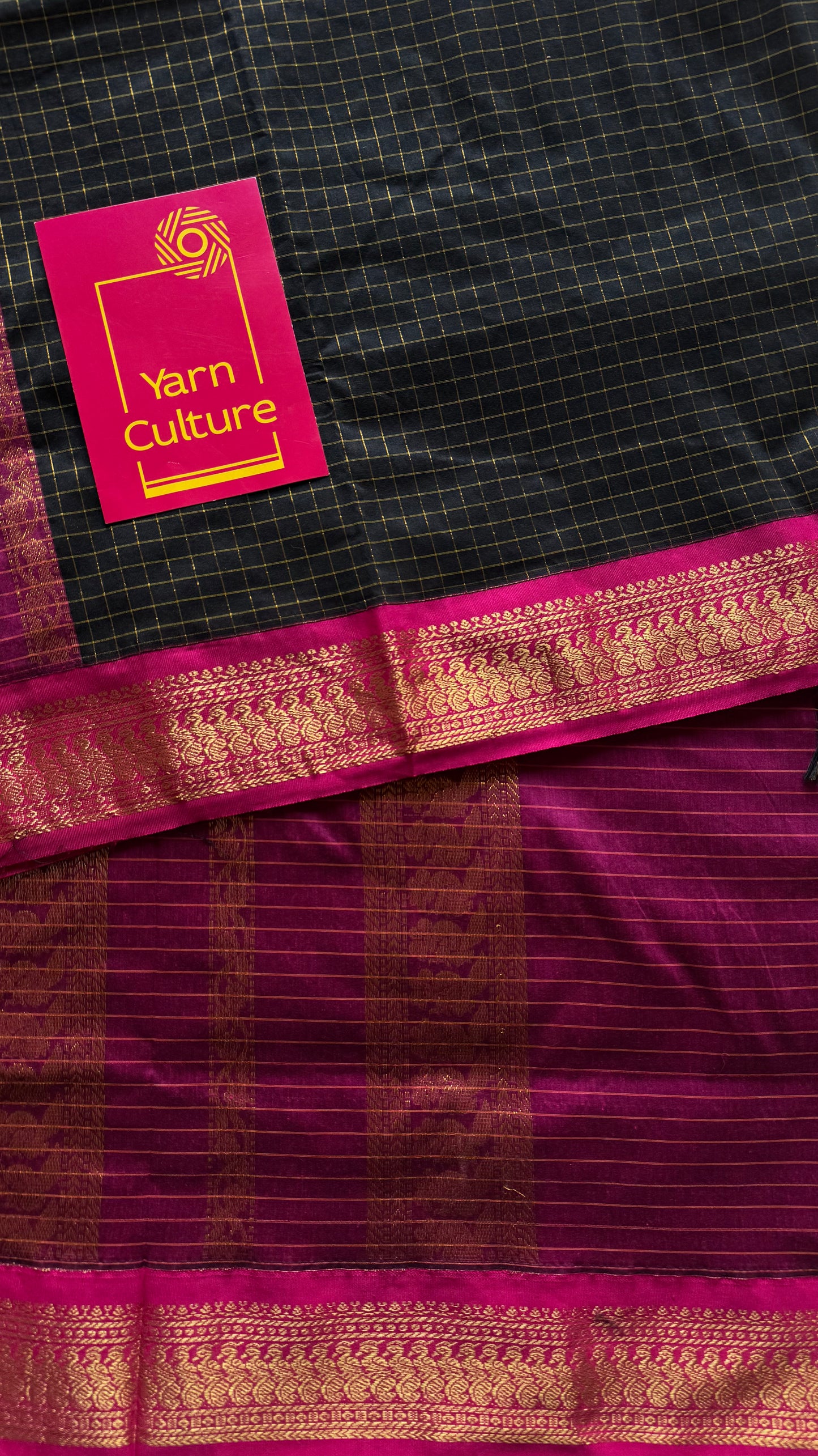 Black with hot pink, checks - cotton silk - YCCOTNOCKC81