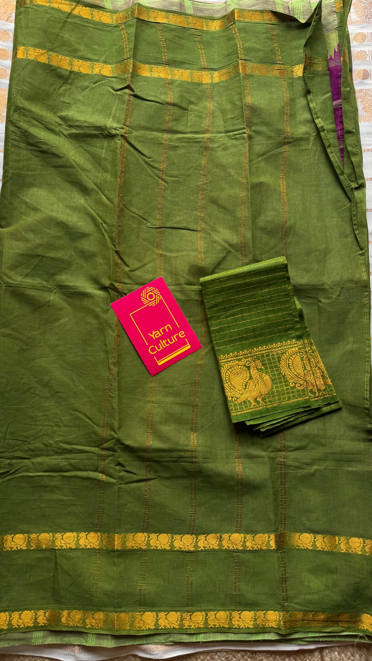 Green with multicoloured checks, sungudi and chettinad cotton half and half saree - YCCOTNIDOC148