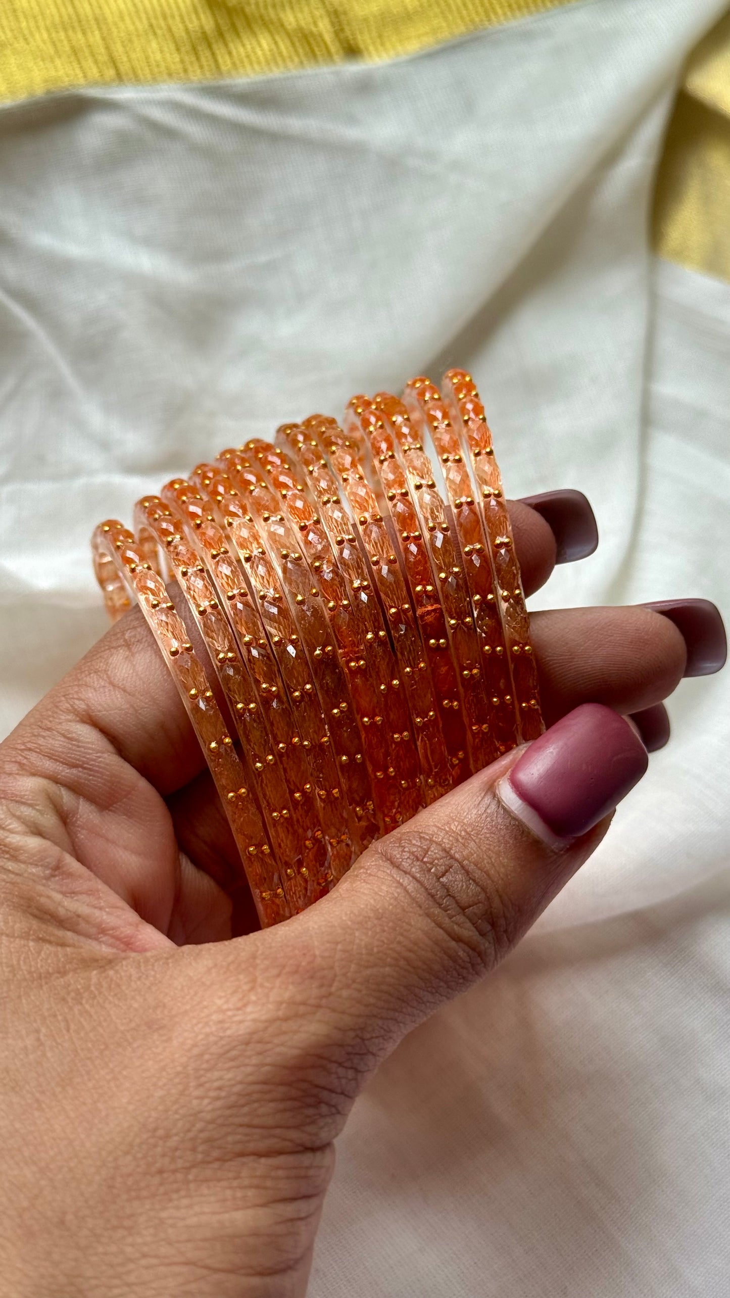 Pastel orange raindrop glass bangles, set of 12 - YCBANGL848