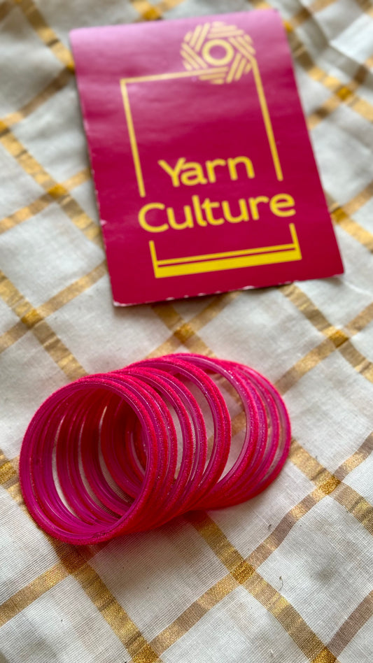 Neon pink velvet glass bangles, set of 12 - YCBANGL377