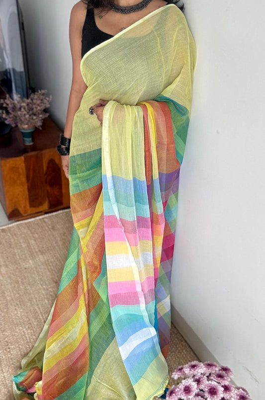 Light green with colourblocks, mul cotton - YCBCJULMR14