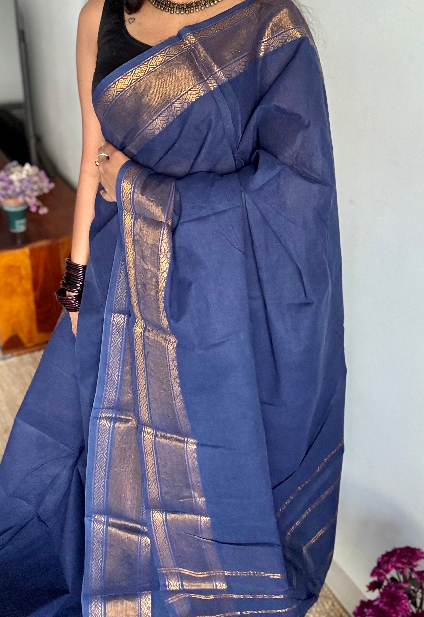 Navy blue kattuchayam dyed madurai soft cotton - YCCOTNSUDE140