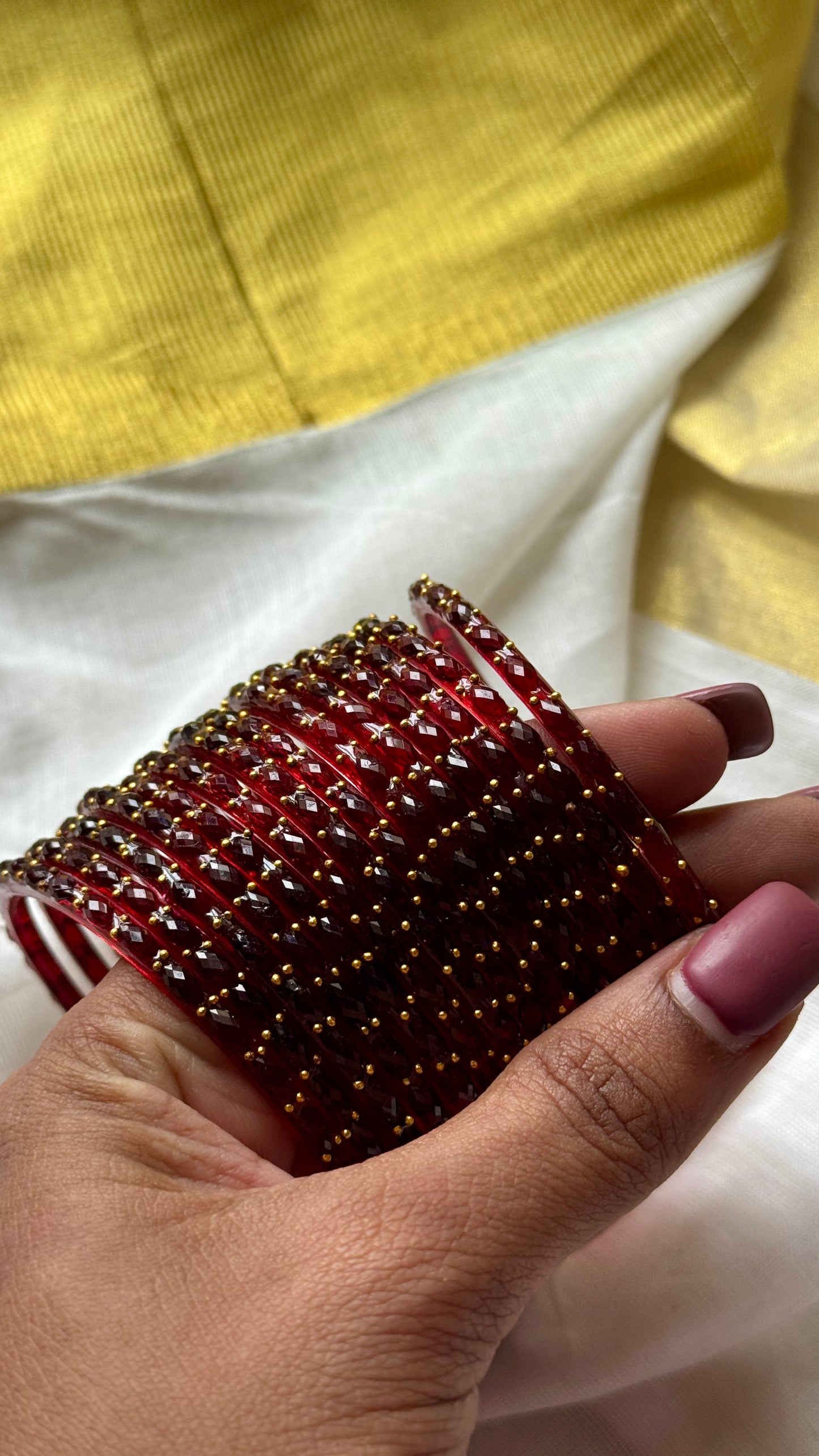 Dark red raindrop glass bangles, set of 12 - YCBANGL846