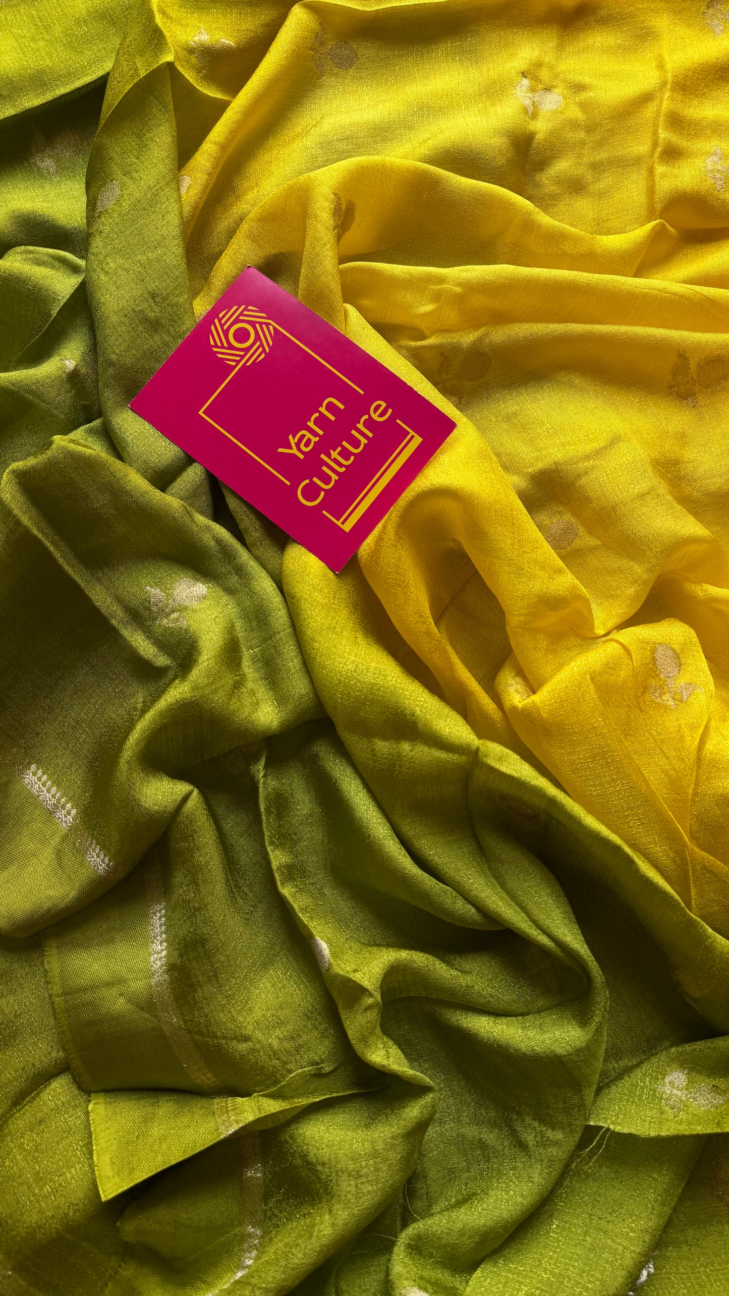 Yellow green dual tone in viscose soft silk with satin border, jacquard zari motifs - YCDOSFE194