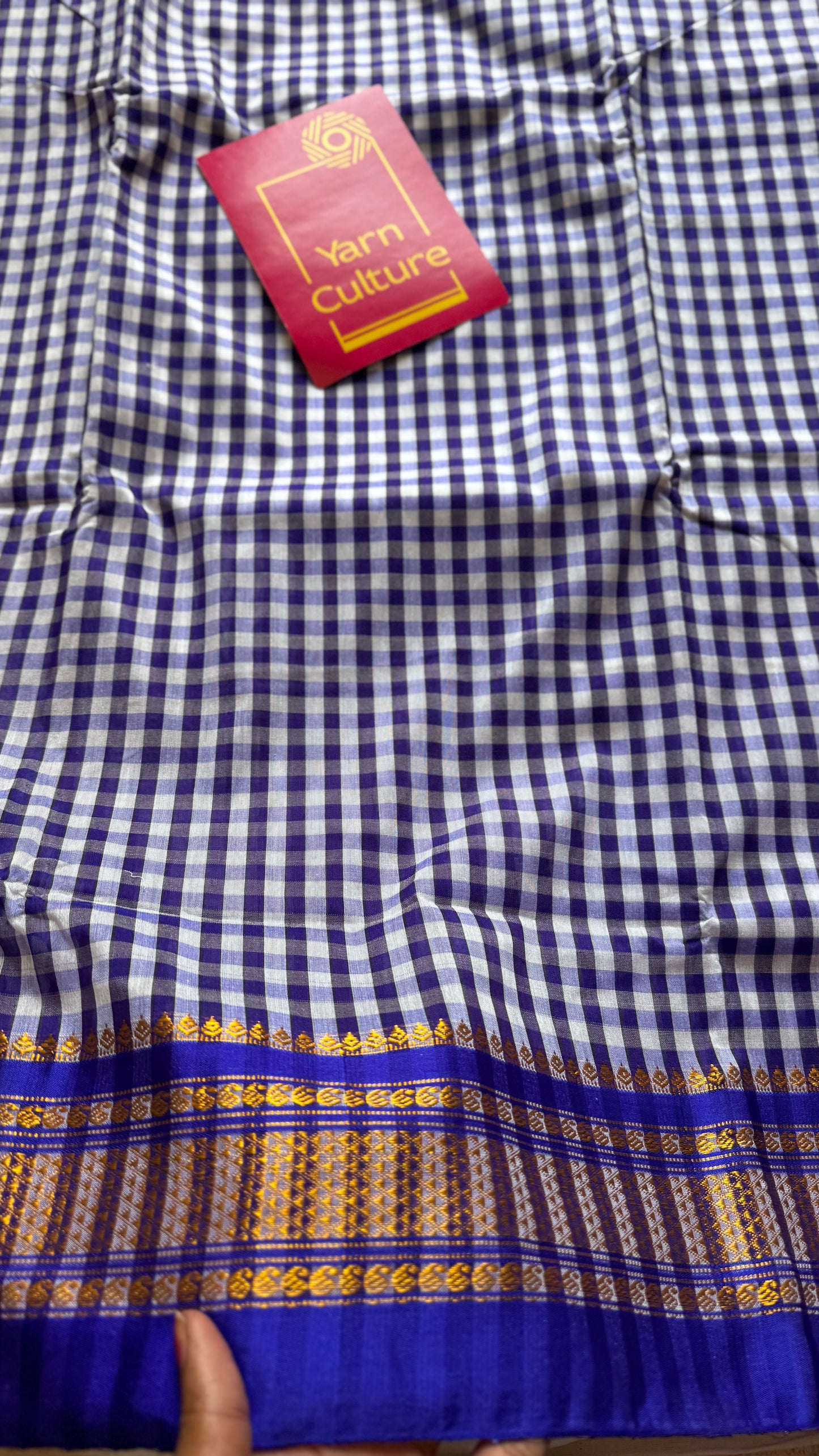 llkal blue and white checks with chikki paras border, soft cotton - YCLOKICAP228