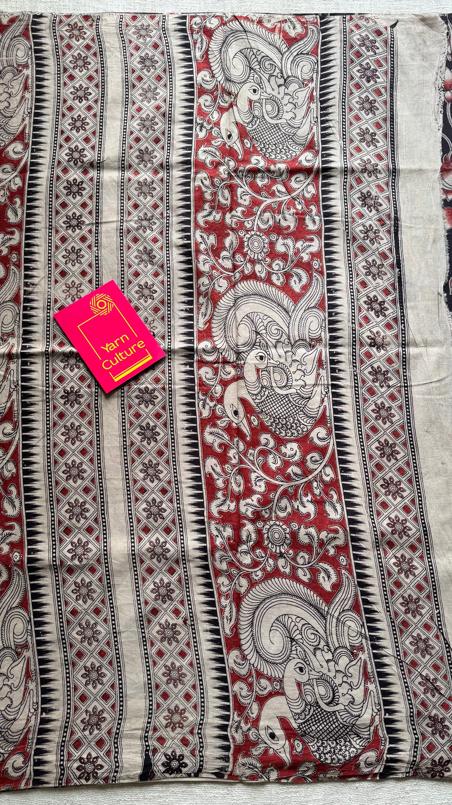 Black with brick red pichwai motif kalamkari, soft cotton - YCWOTDOCMP87