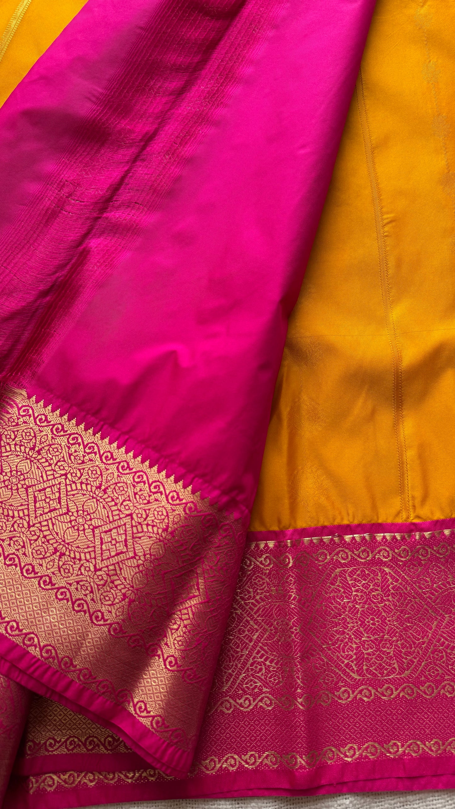 Suhani - yellow with hot pink, handloom korvai semi silk - YCCOTNFEJUKS03