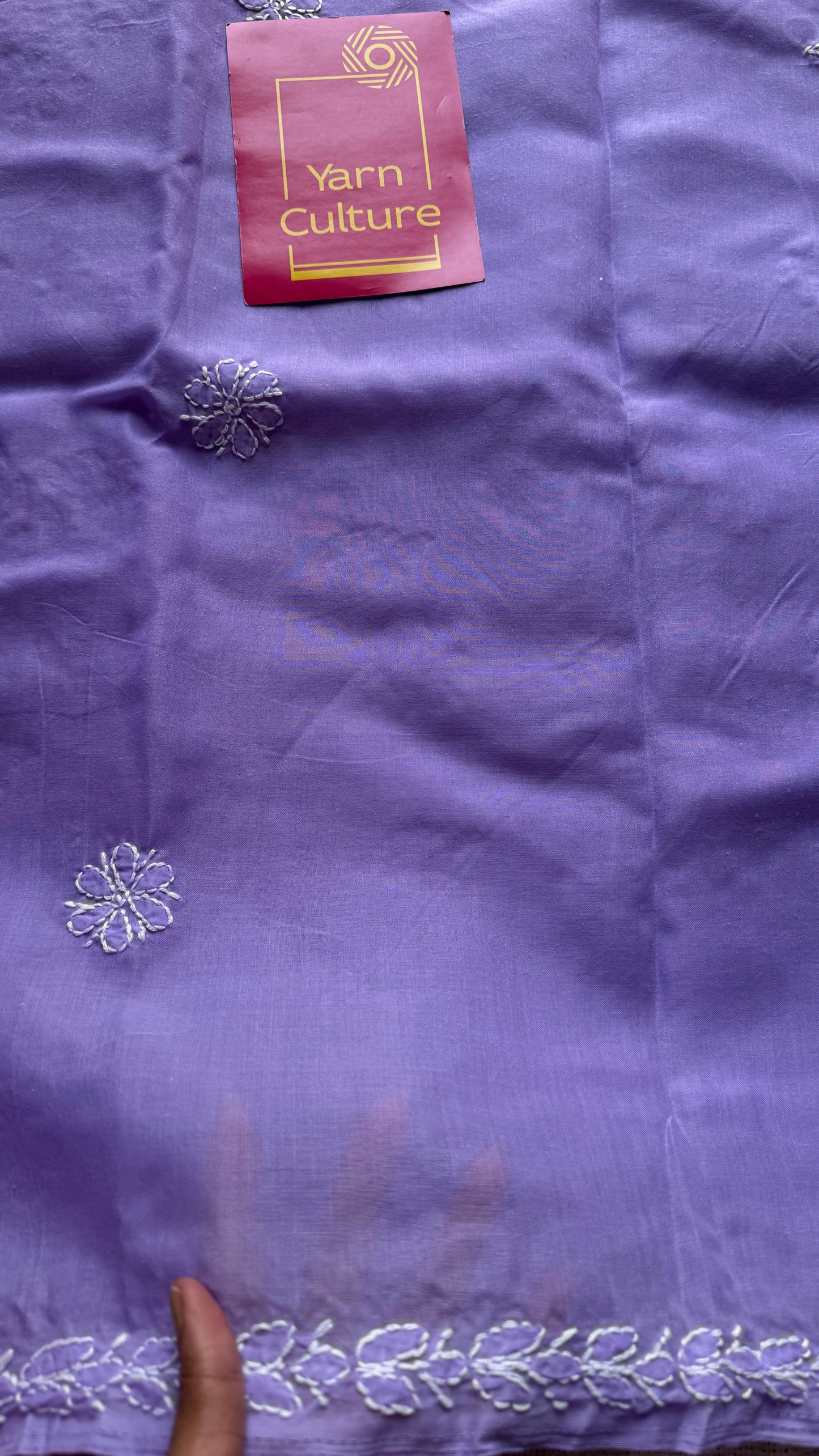 Inaya - lilac hand-embroidered chikankari cotton saree - YCLCKFE419