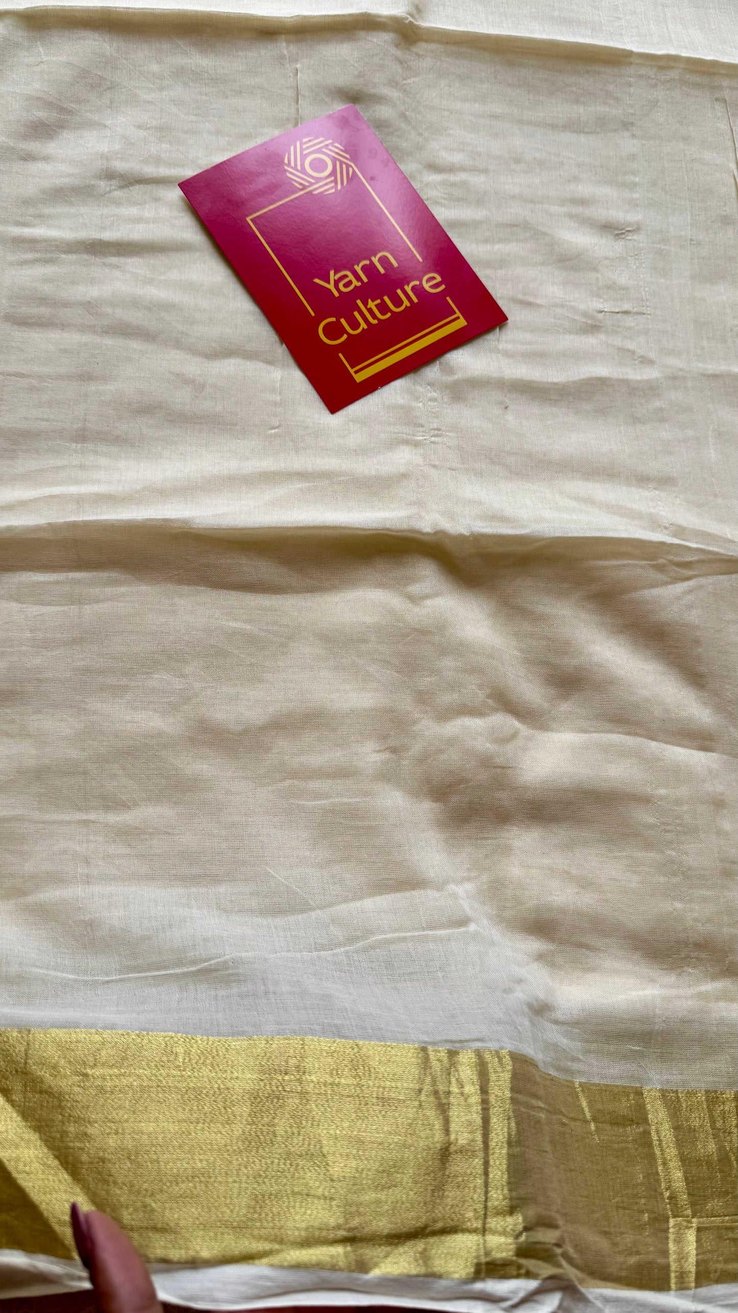Ivory mul saree, gold border - YCIEON32