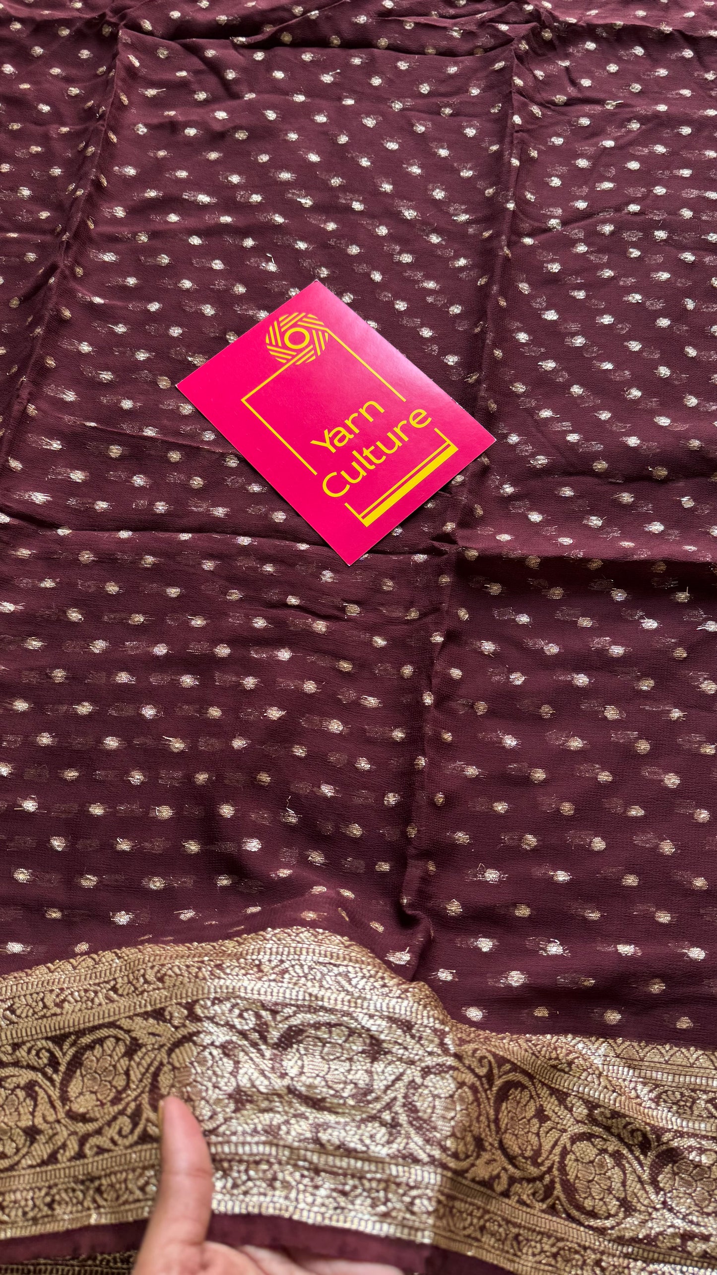 Brown viscose georgette saree with zari motifs - YCDOSFE207