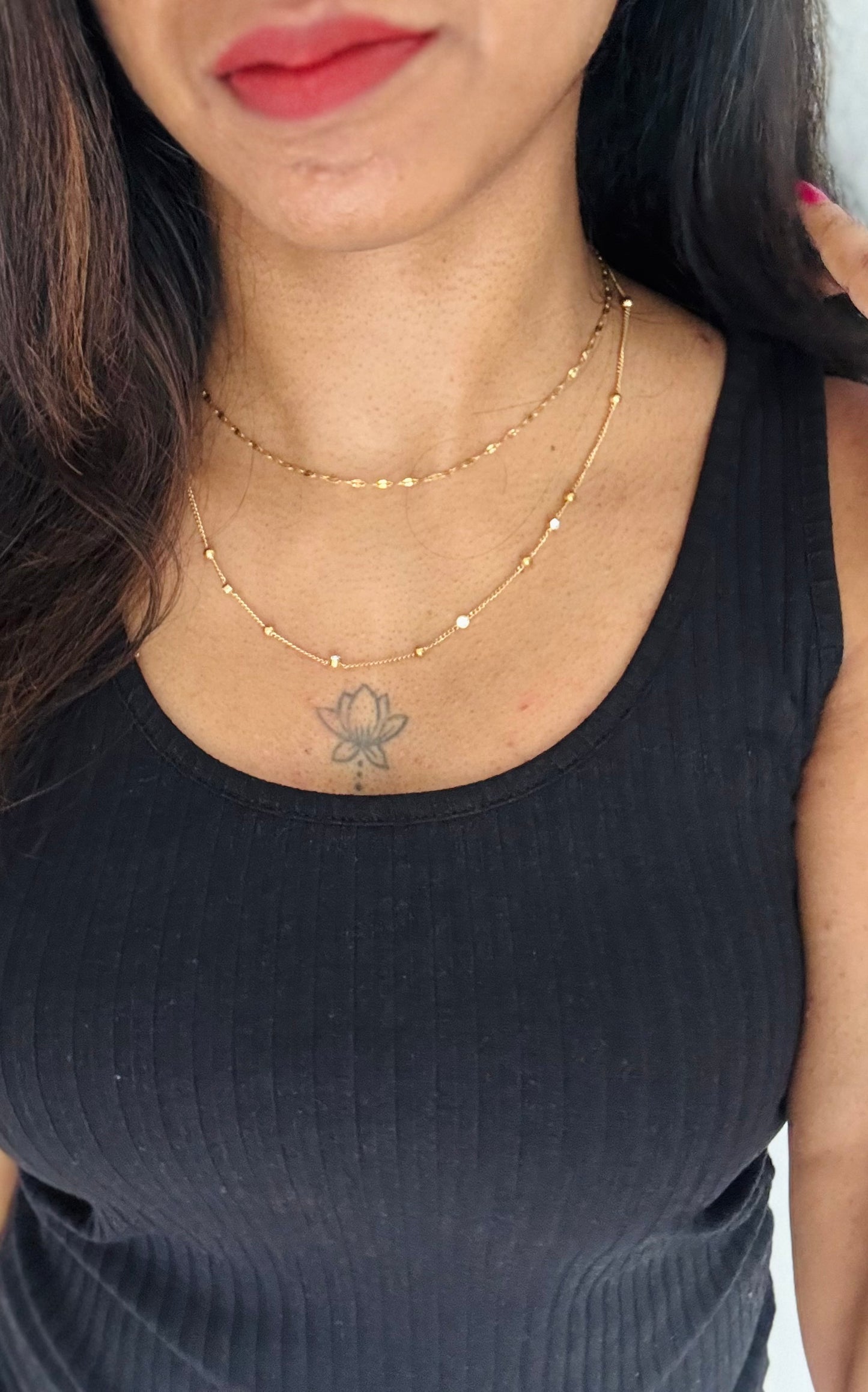 Gold plated double layered chain, white stones - YCGPC393