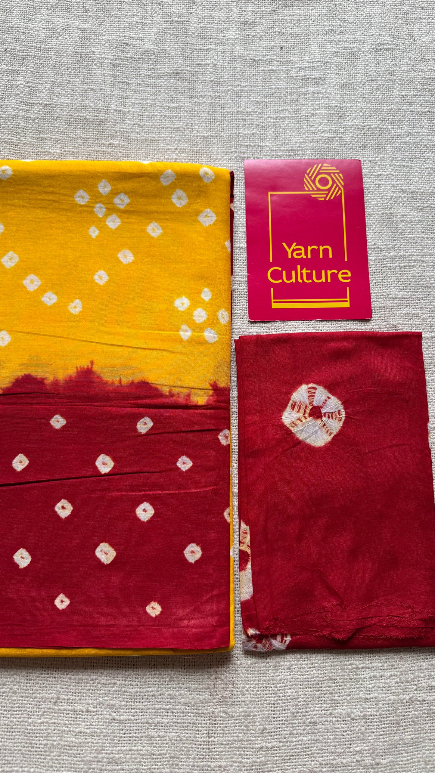 Yellow with red Sungudi/Bandhani, soft cotton - YCCOTNSEMS76