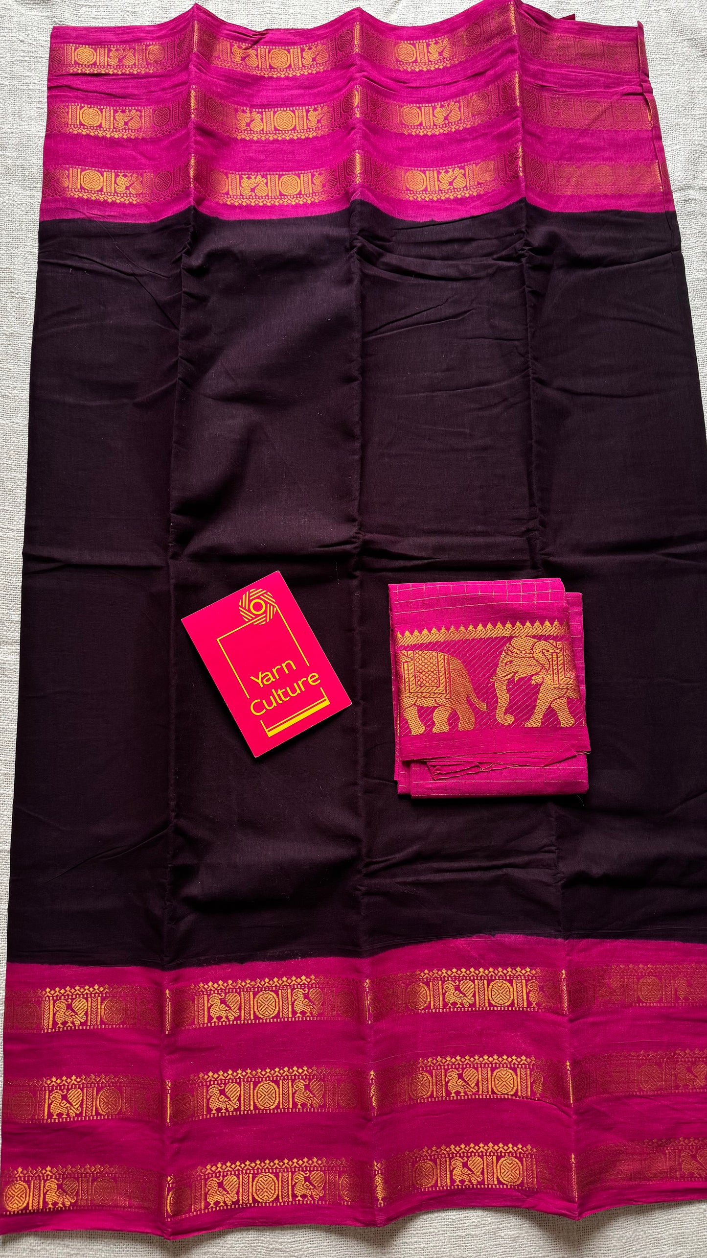 Wine with hot pink border, peacock and rudraksham motif, madurai soft cotton - YCCOTNJUSC03