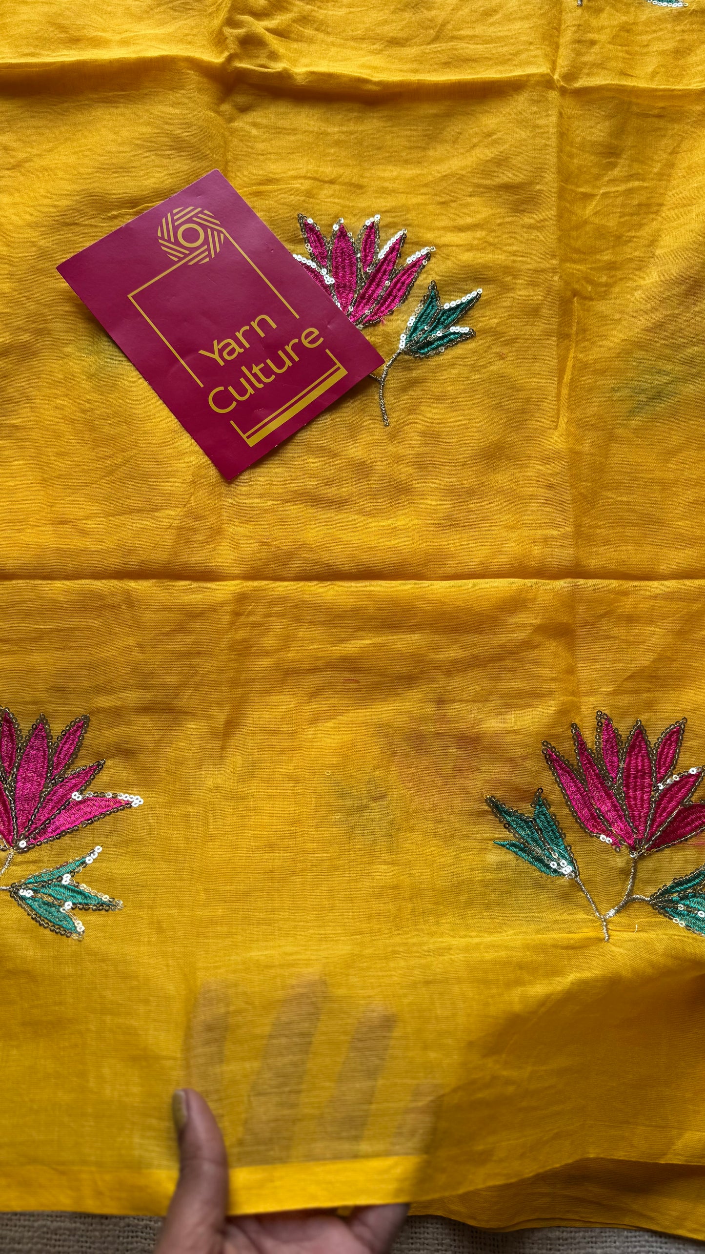 Yellow mul with lotus sequin embroidery - YCBCMCDE16