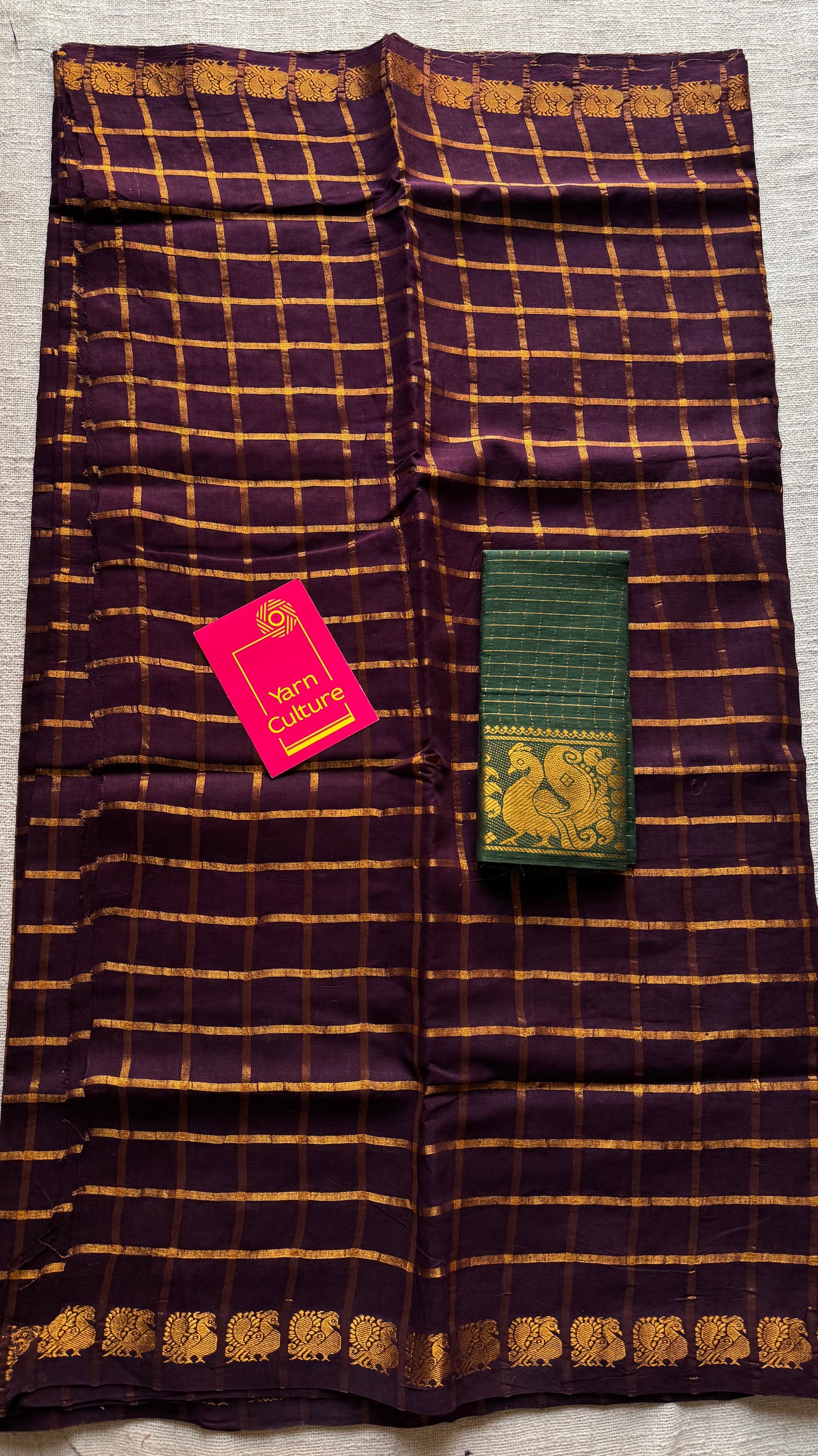 Purple brown pavithra kattam kattuchayam dyed madurai cotton saree - YCCOTNMSFE128